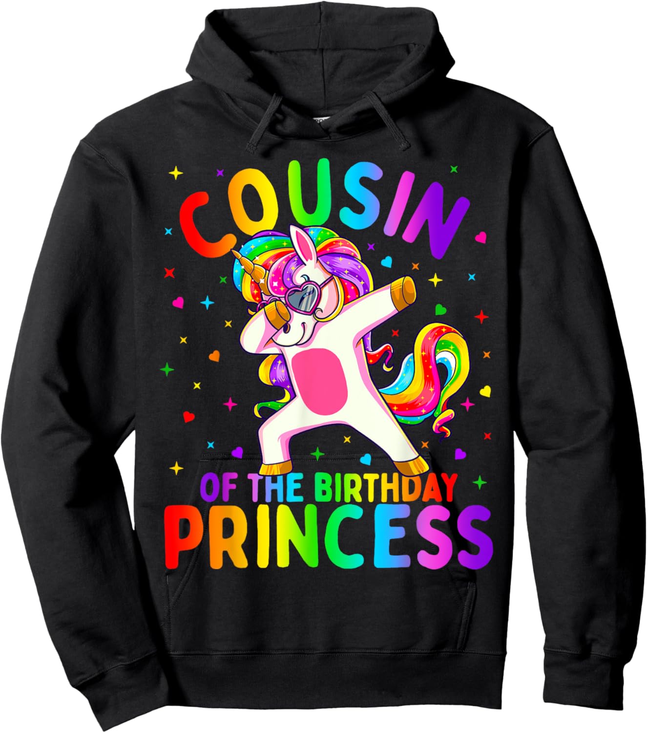 Cousin of the Birthday Princess Girl Dabbing Unicorn Hoodie - Hoodie | Black