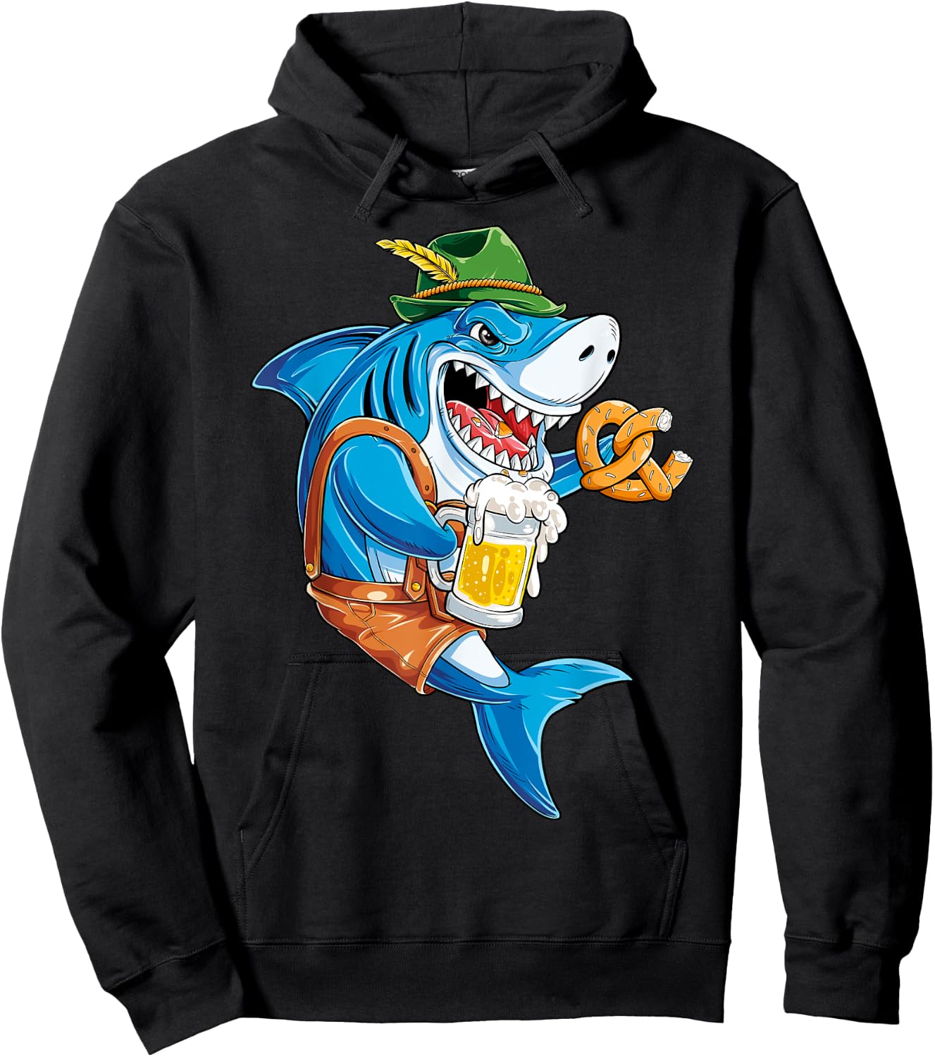 Shark Oktoberfest Lederhosen Costume Men Jawsome Beer Fest Hoodie - Hoodie | Black