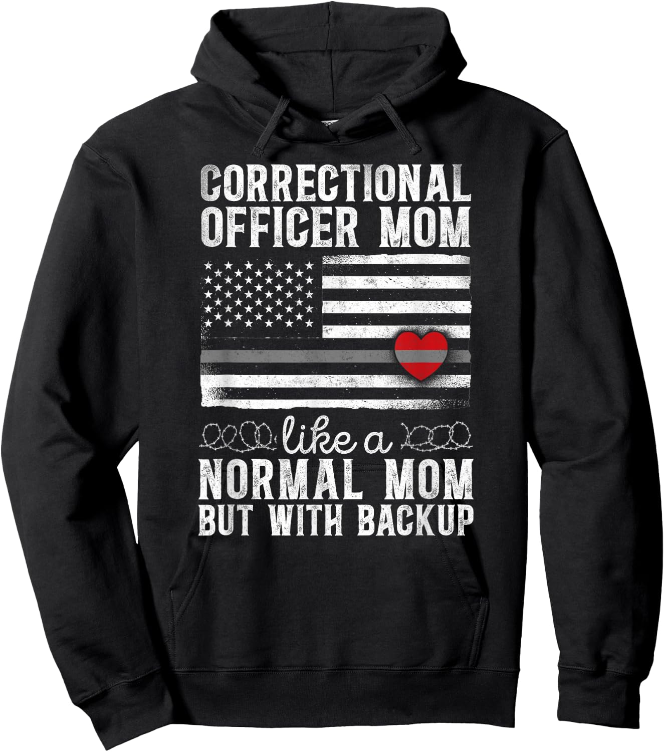 Correctional Officer Mom Mother Heart American Flag Hoodie - Hoodie | Black