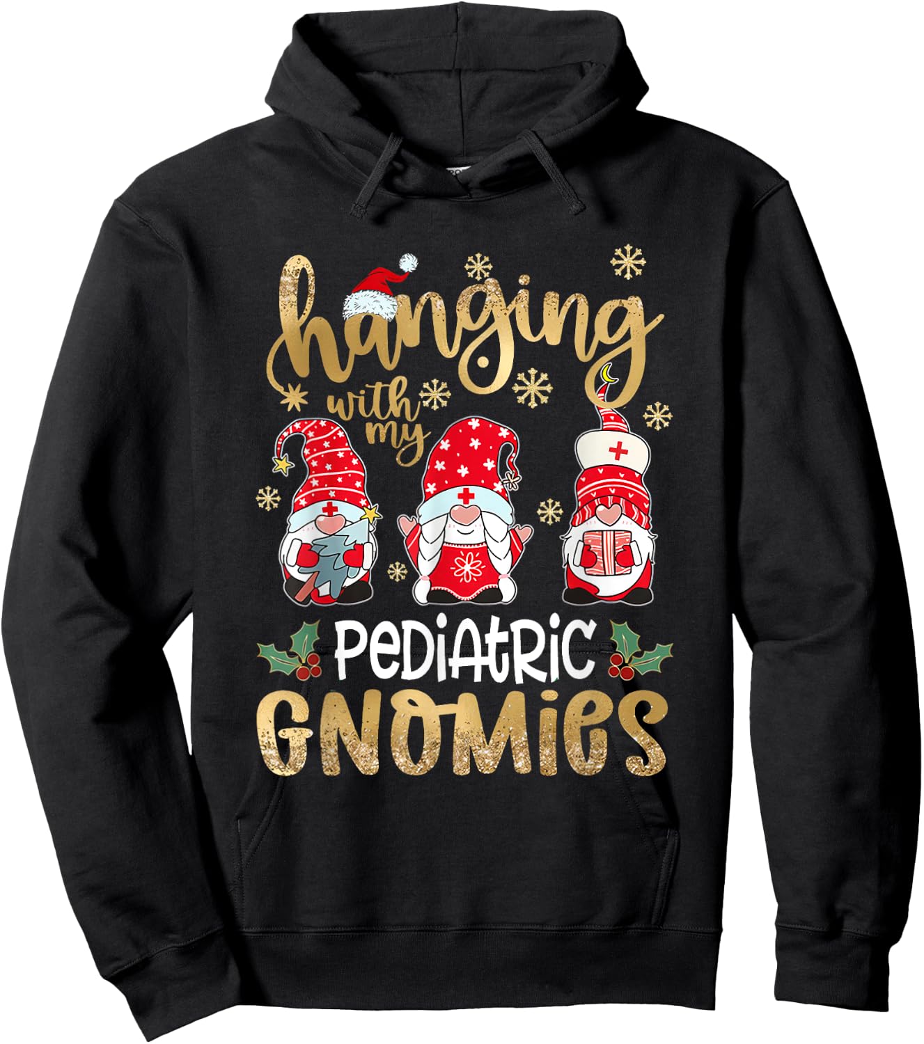 Hanging With My Pediatric Gnomies Nurse Christmas Santa Hat Hoodie - Hoodie | Black