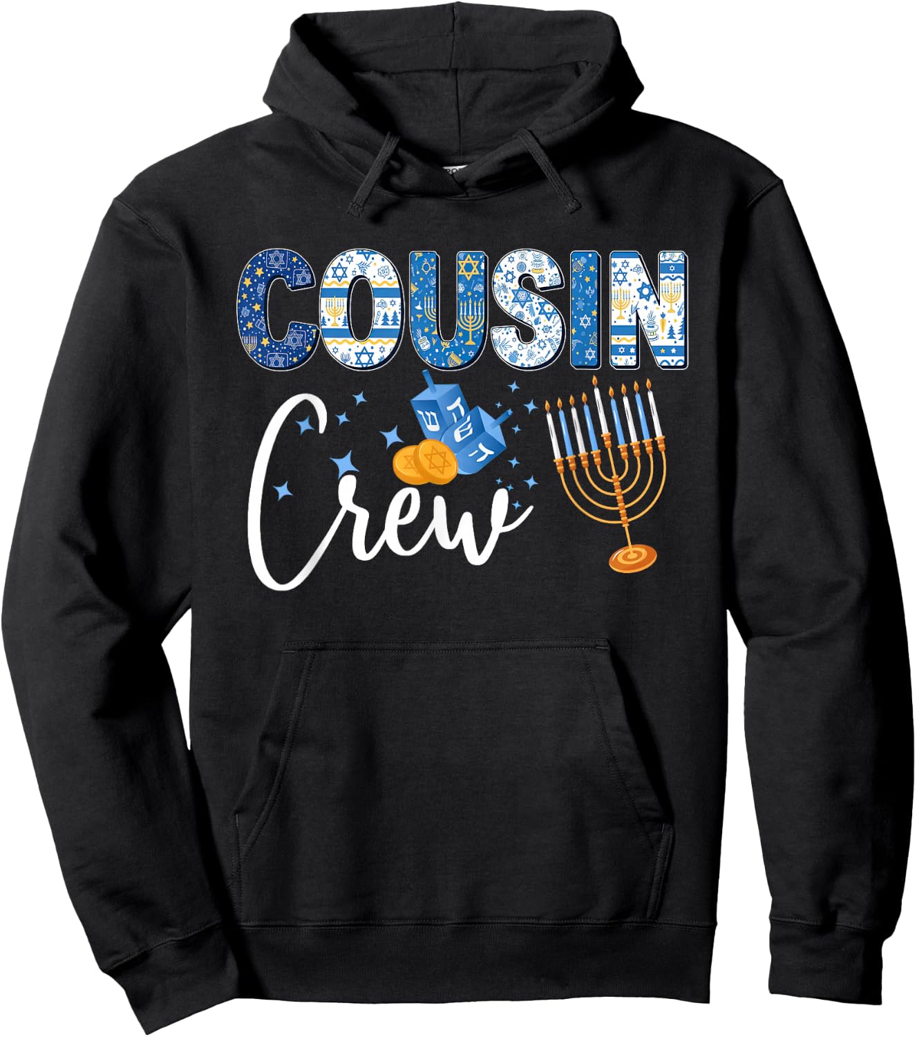 Hanukkah Cousin Crew Matching Family Christmas Pajamas Kids Hoodie - Hoodie | Black