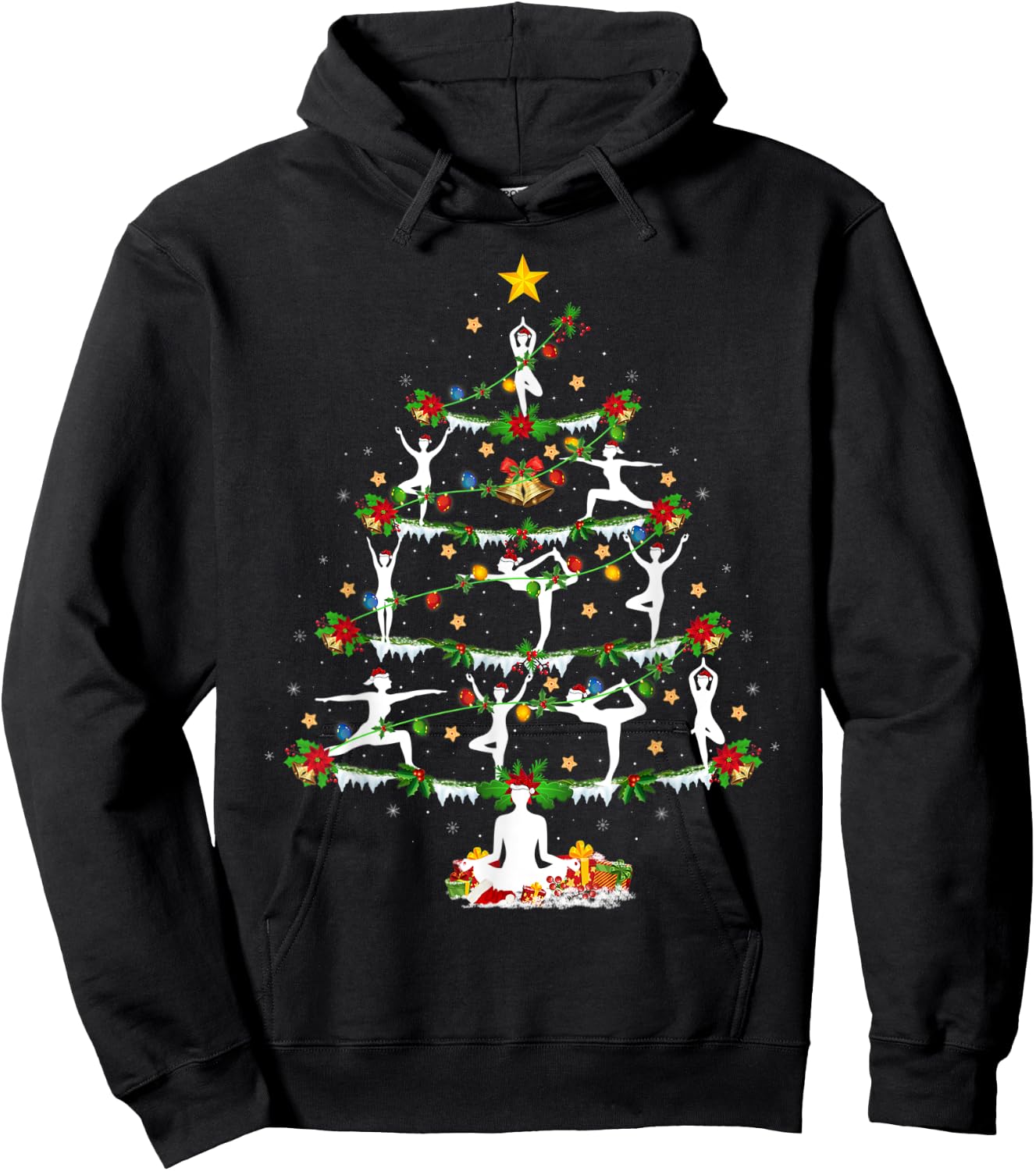 Yoga Lover Xmas Lighting Yoga Christmas Tree Hoodie - Hoodie | Black