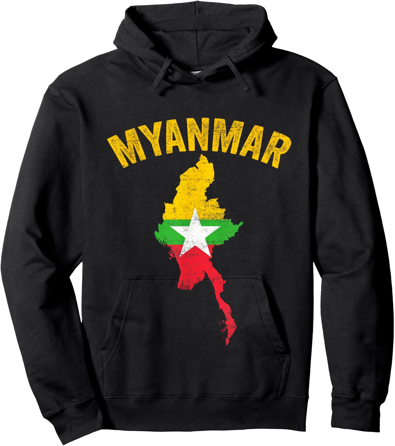 Distressed Retro Myanmar Flag Myanmar Map Patriotic Hoodie - Hoodie | Black