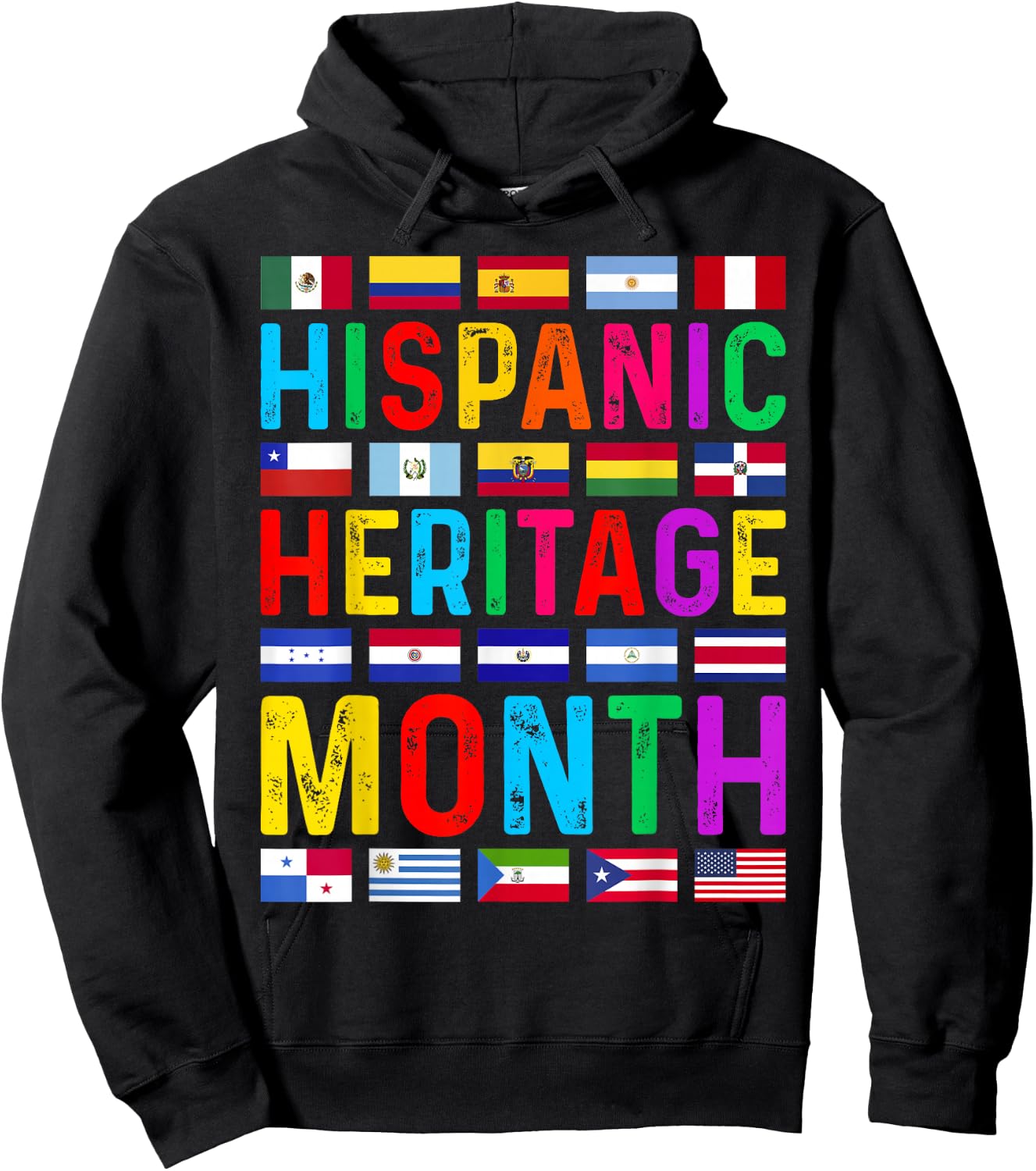 Hispanic Heritage Month National Latino Countries Flags Hoodie - Hoodie | Black
