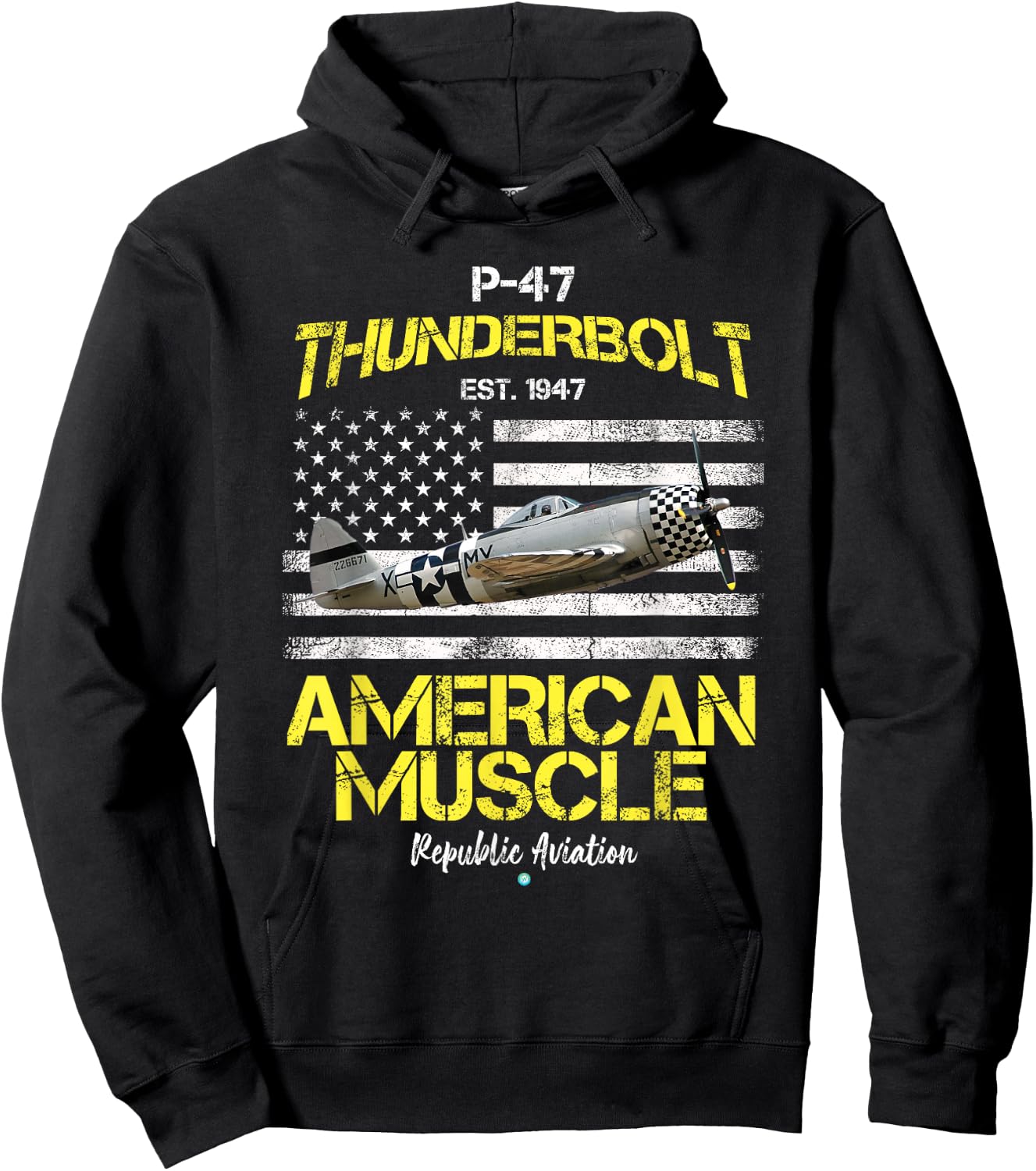 P-47 Thunderbolt WWII Airplane American Muscle Gift Hoodie - Hoodie | Black
