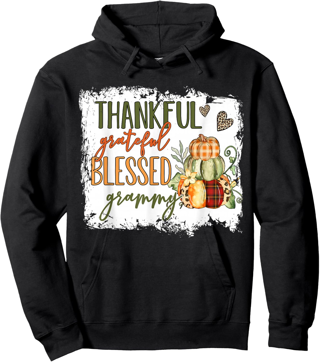 Thankful Grateful Blessed Grammy Pumpkin Thanksgiving Hoodie - Hoodie | Black