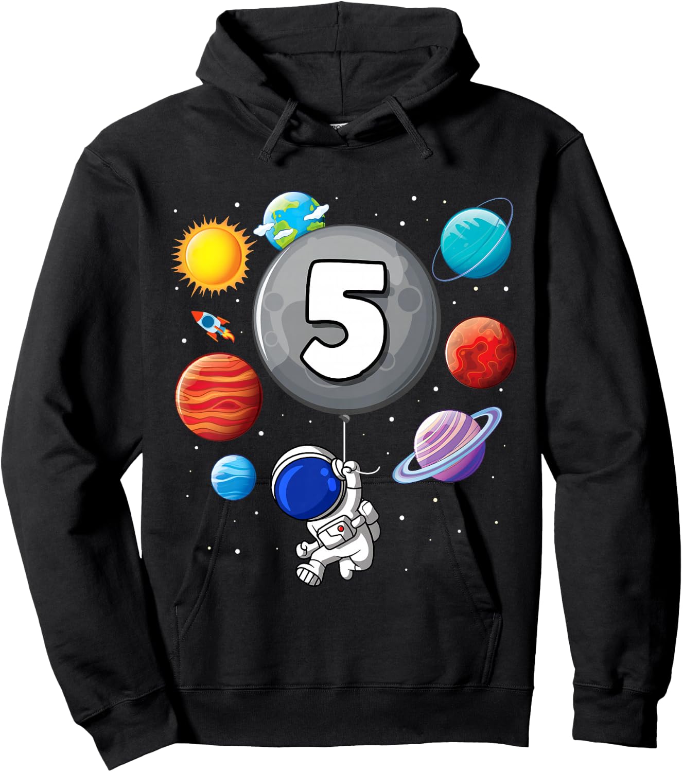 5th Birthday Astronaut Balloon Planet 5 Year Old Boy Hoodie - Hoodie | Black
