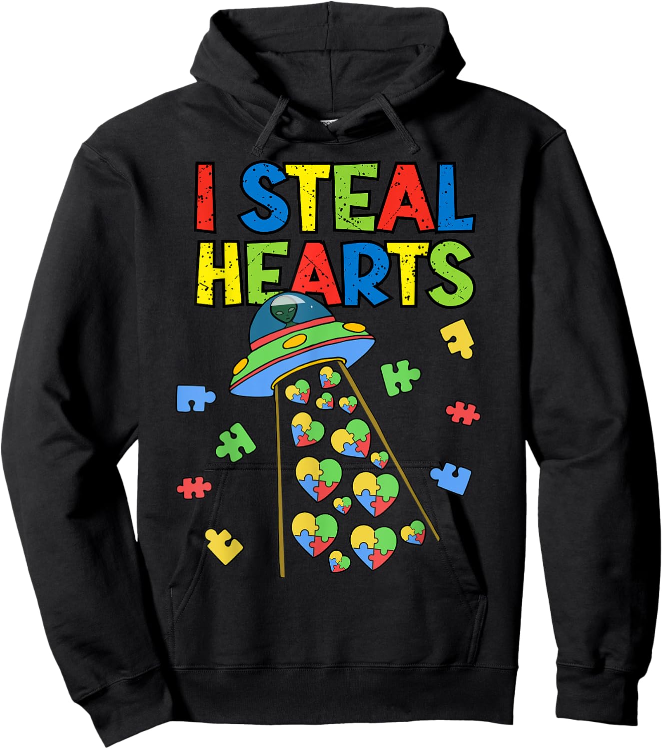 I Steal Hearts Puzzle Autism Awareness Cute Aliens Lover UFO Hoodie - Hoodie | Black