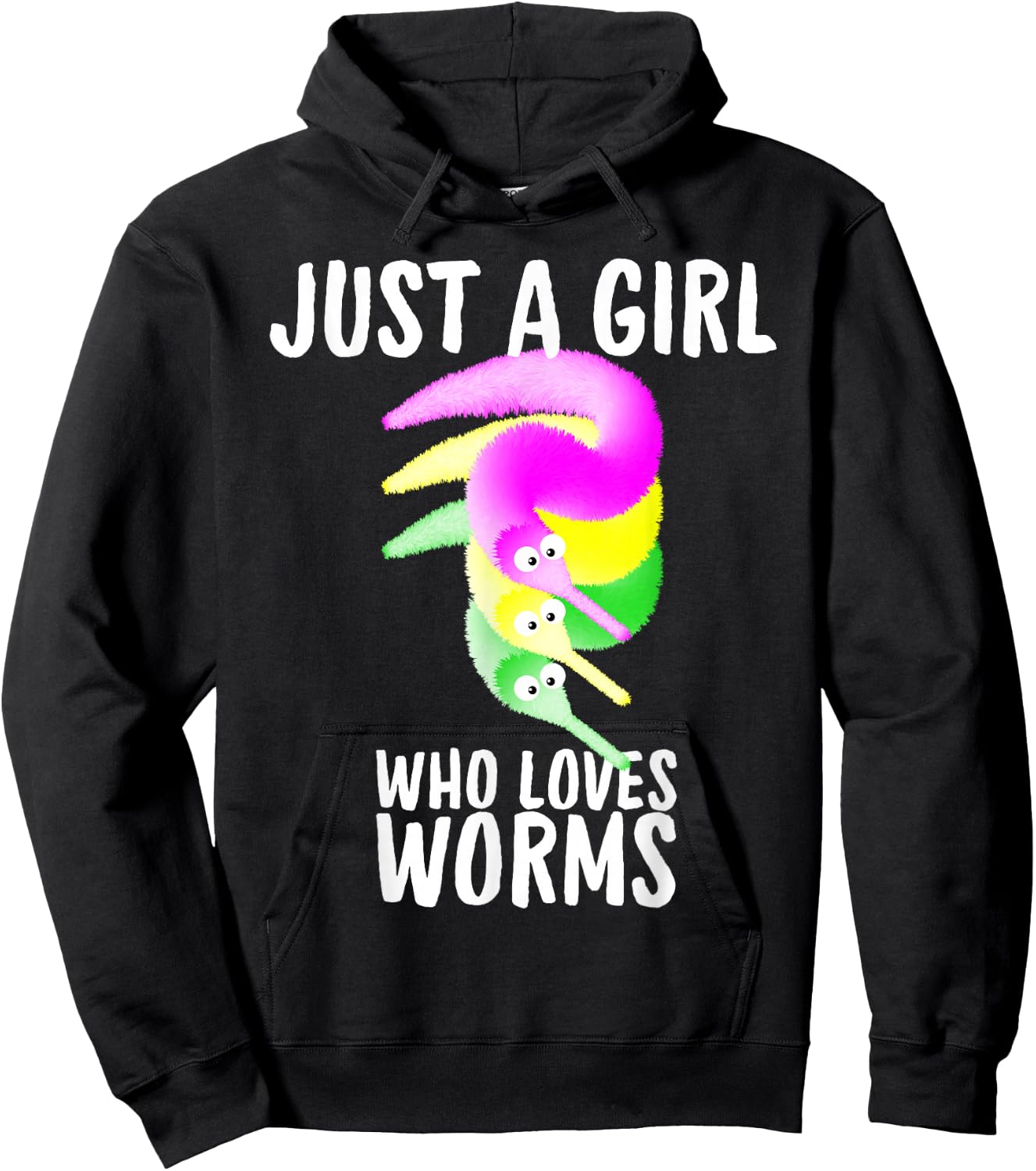 Just a Girl Who Loves Worms , Fuzzy Worm Toy String Hoodie - Hoodie | Black