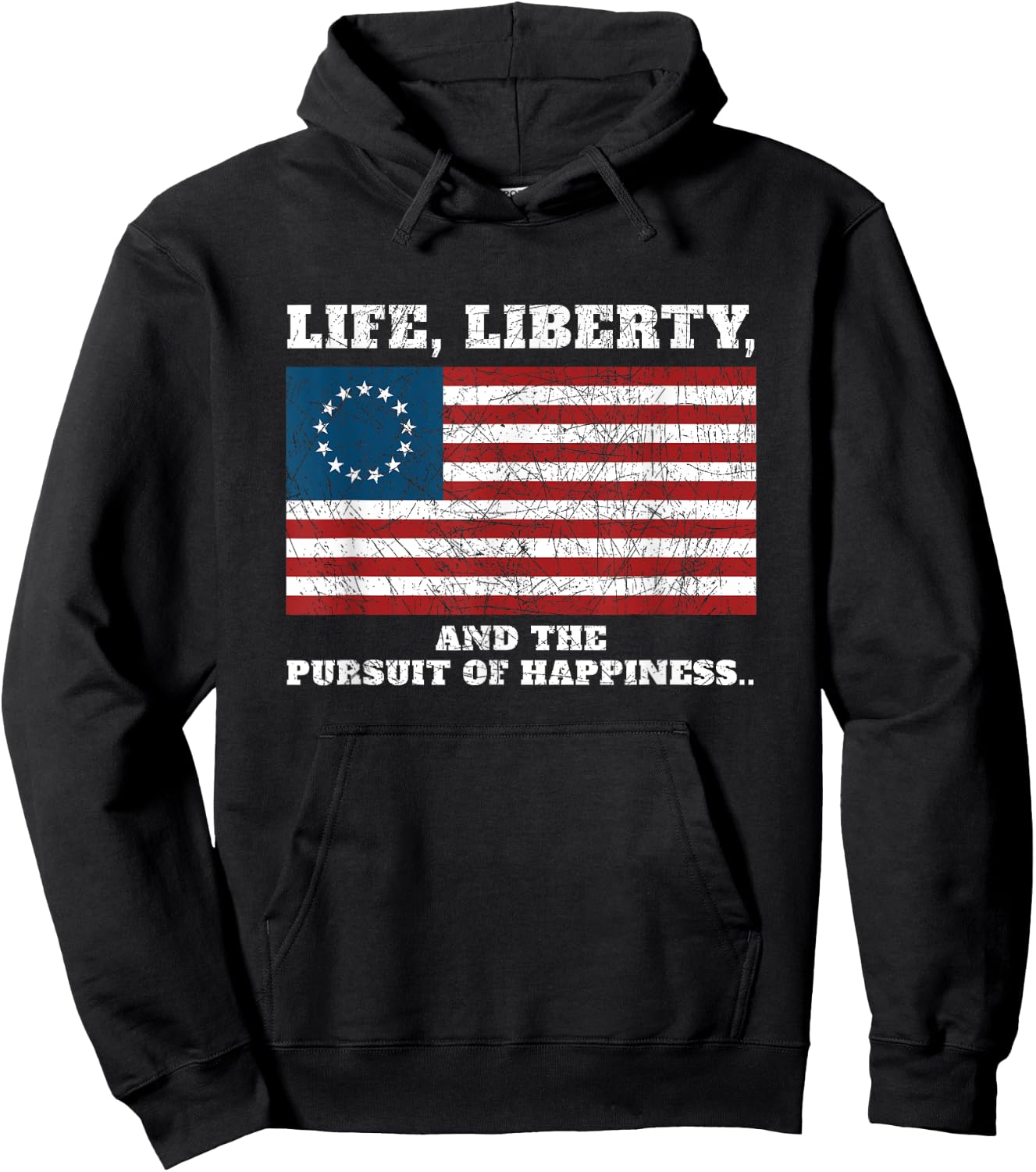 American Patriot Apparel and Gear Betsy Ross Life Liberty and the Pursuit of Happiness Flag Hoodie - Hoodie | Black