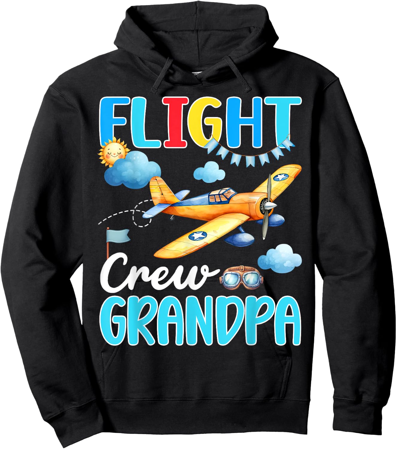 Flight Crew Grandpa Birthday Squad Airplane Matching Family Hoodie - Hoodie | Black