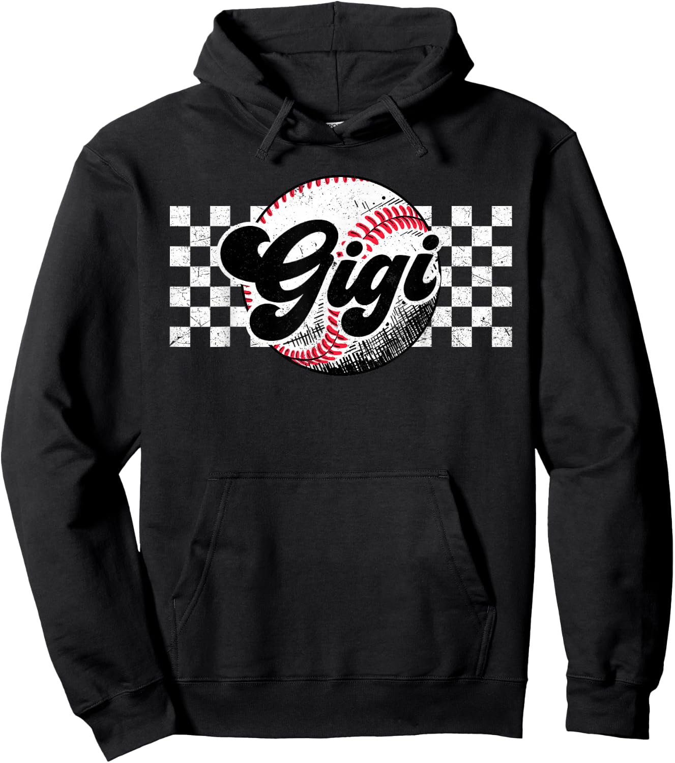 Baseball Gigi T-Ball Gigi Retro Checkered Vintage Family Hoodie - Hoodie | Black