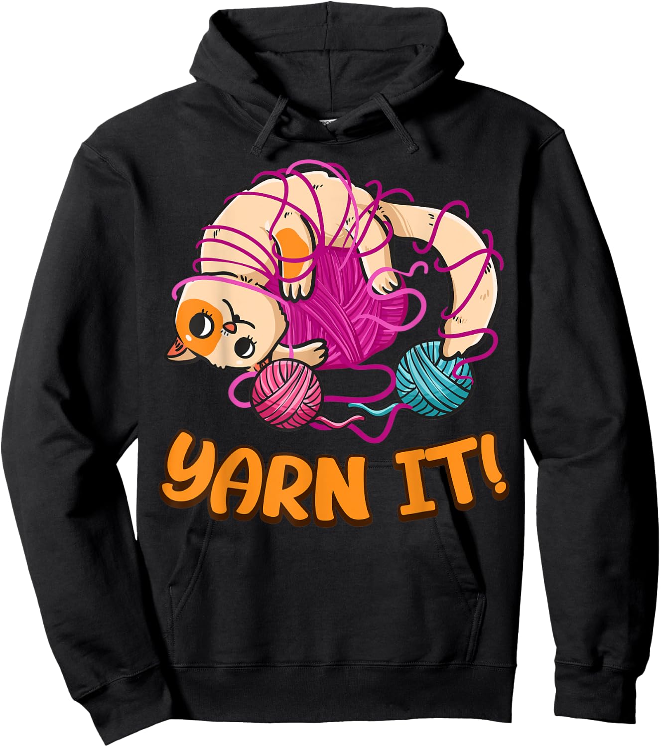Funny Knitters Yarn It Cat Tangled In Yarn Cat Lovers Yarn Women Kids Hoodie - Hoodie | Black