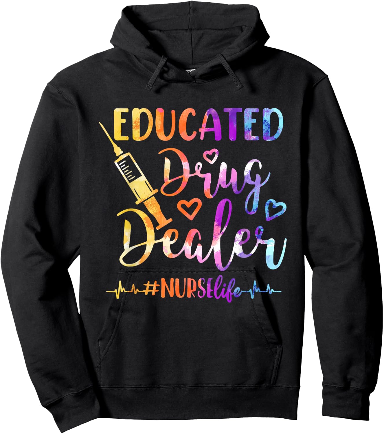 Women Educated Drug Dealer Nurse Life Funny Nurse Heart Beat Hoodie - Hoodie | Black