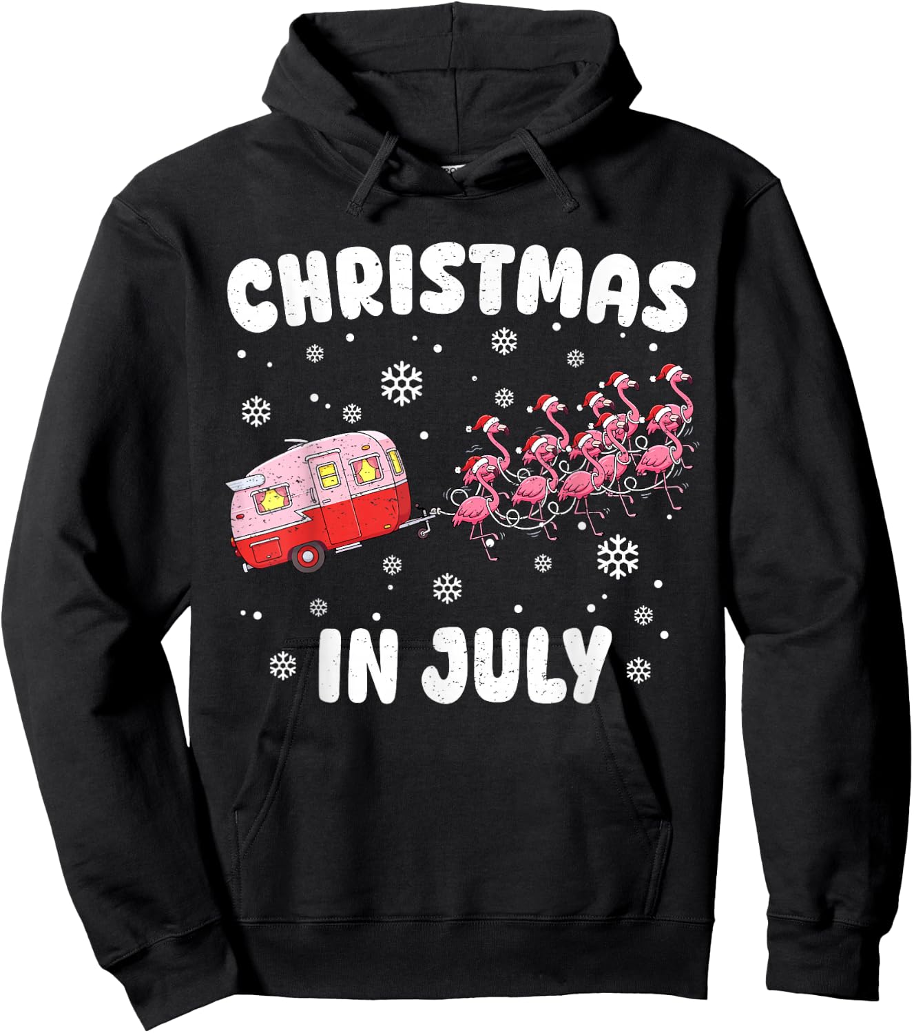 Flamingo Summer Christmas in July Xmas Camper Men Women Kids Hoodie - Hoodie | Black