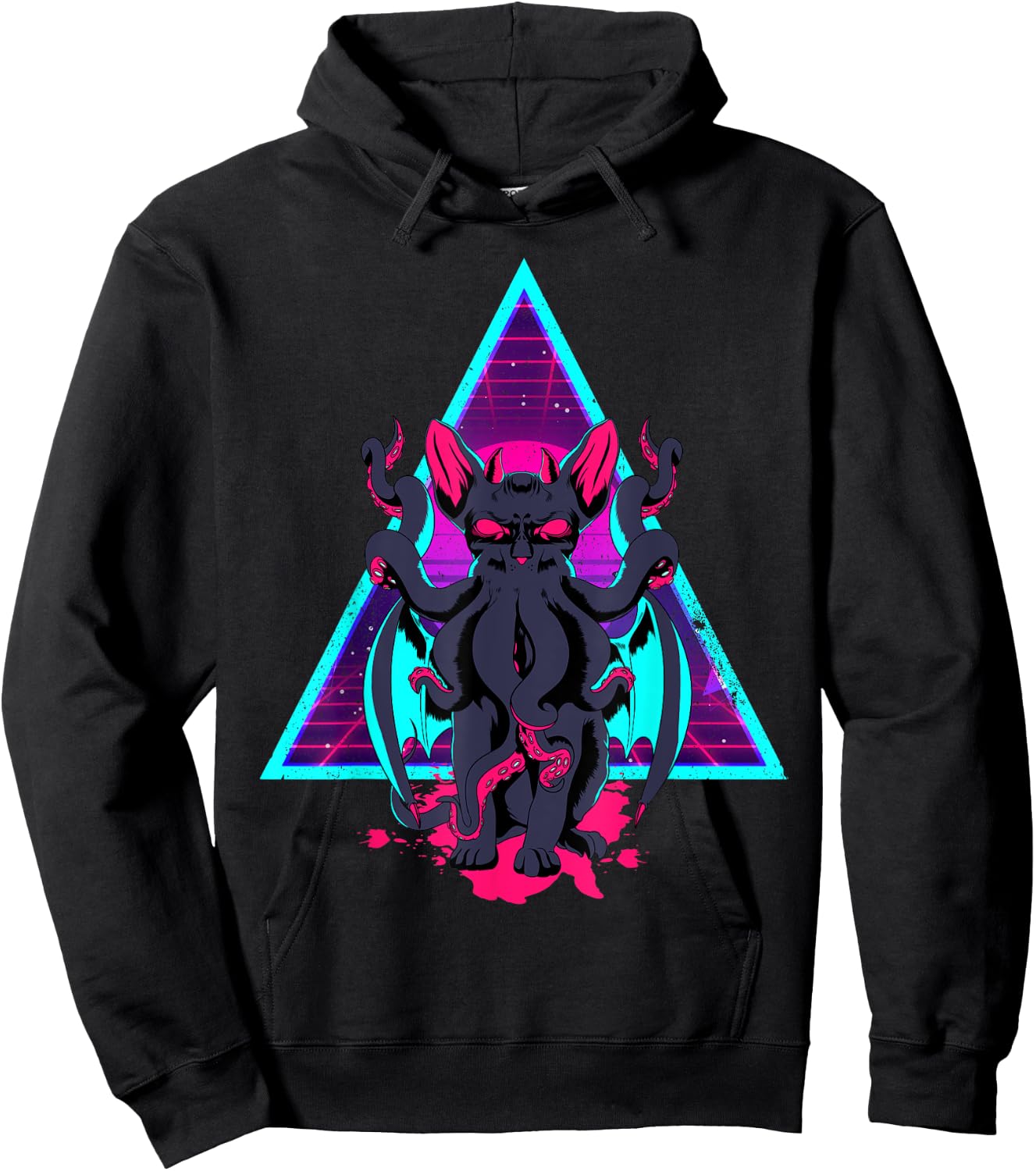 Vaporwave Cathulhu Demon Monster Cat Neko Kitten Horror Hoodie - Hoodie | Black