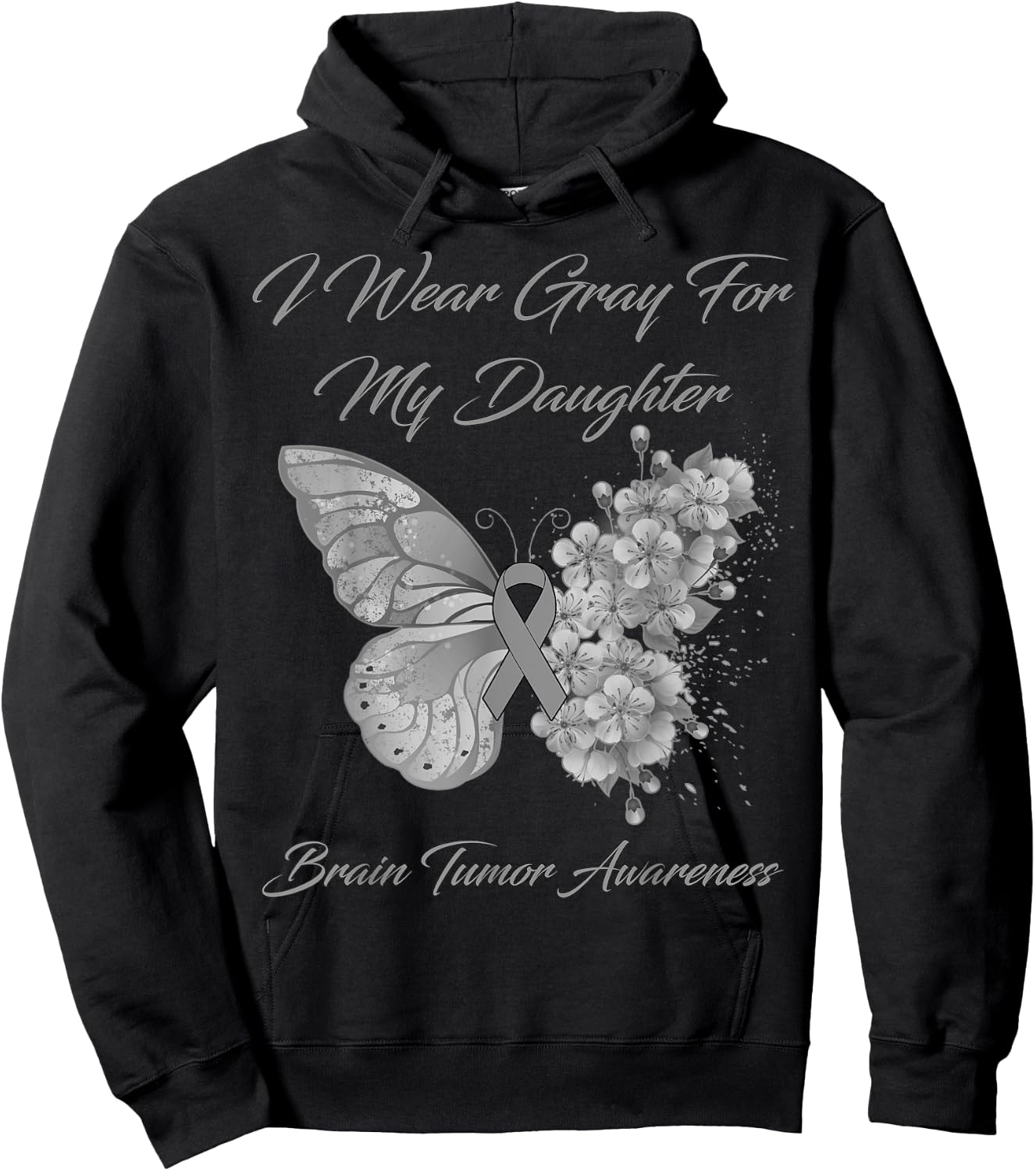 Butterfly I Wear Gray For My Daughter Brain Tumor Awareness Hoodie - Hoodie | Black