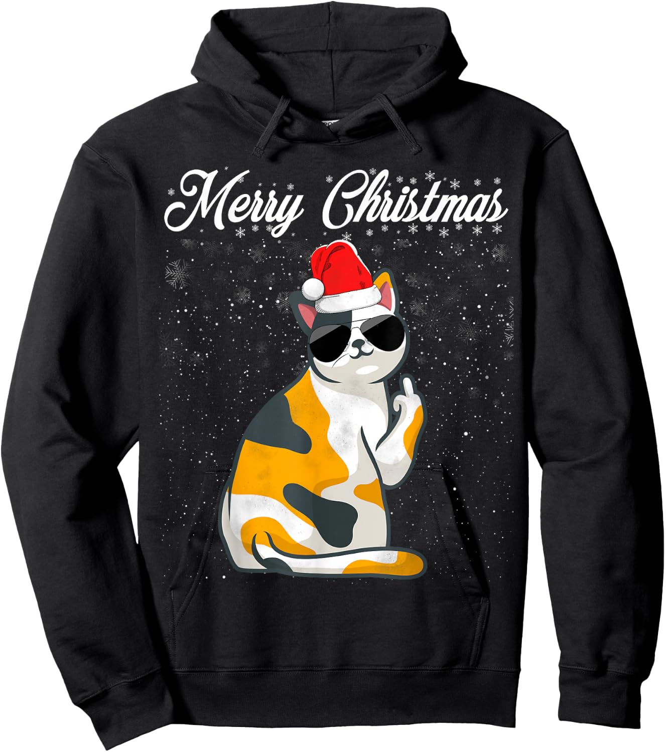 Merry Christmas Cat Middle Finger Rude Xmas Ugly Christmas Hoodie - Hoodie | Black