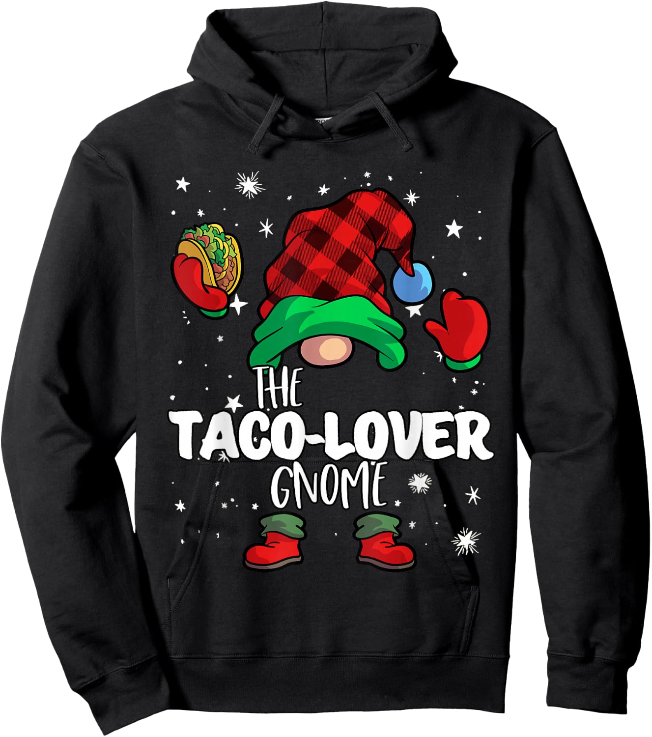 Taco Lover Gnome Red Buffalo Plaid Matching Family Christmas Hoodie - Hoodie | Black