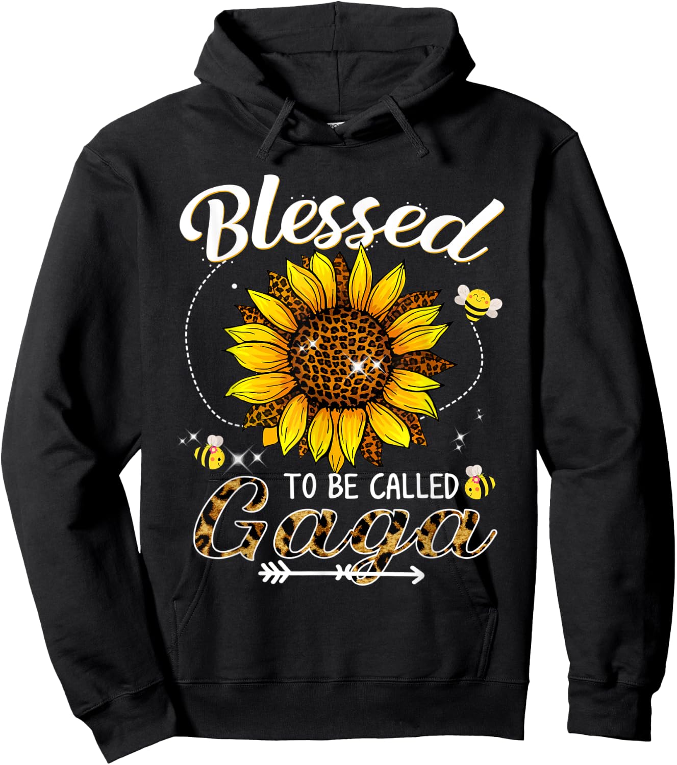 Blessed To Be Called Gaga Funny Leopard Sunflower And Bee Hoodie - Hoodie | Black