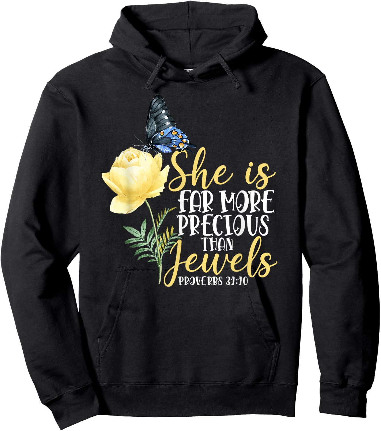 Christian Bible Verse Butterfly Rose Flower Proverbs 31:10 Hoodie - Hoodie | Black