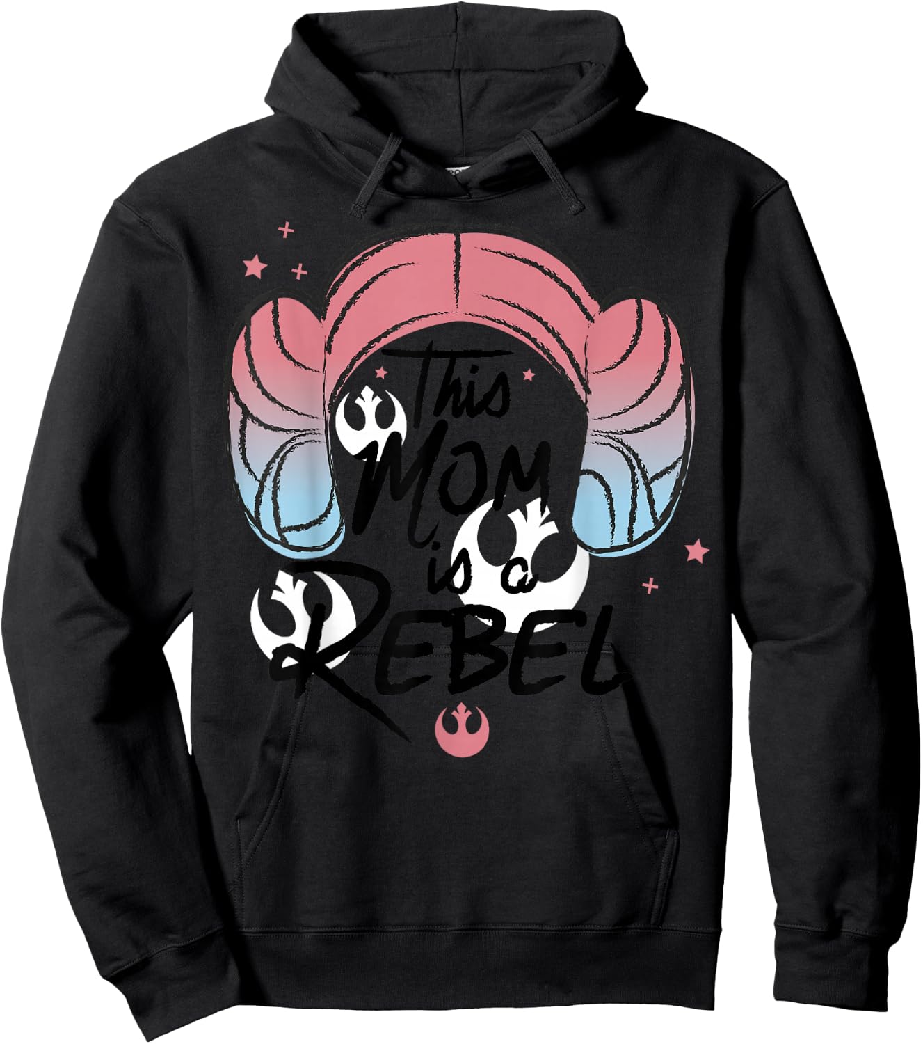 Star Wars This Mom Is A Rebel Princess Leia Hair Hoodie - Hoodie | Black
