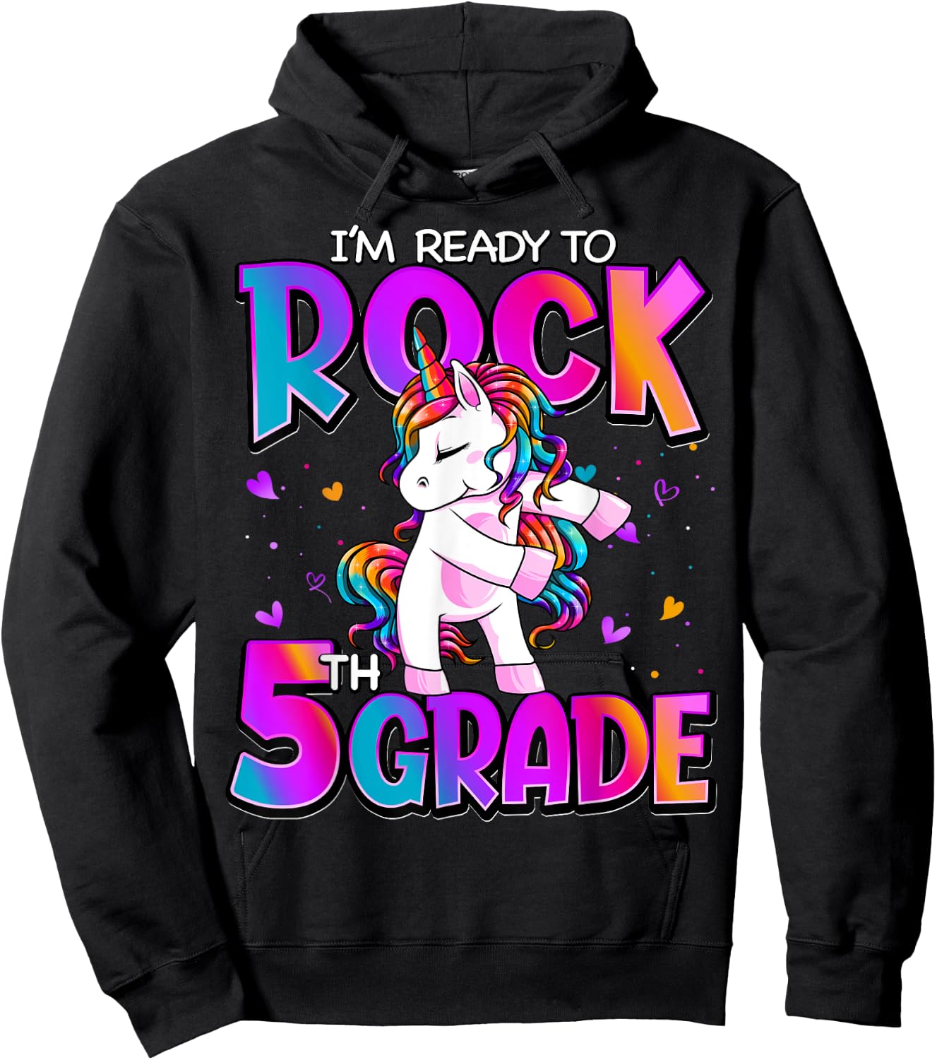 I'm Ready To Rock 5th Grade Unicorn Back To School Girls Hoodie - Hoodie | Black