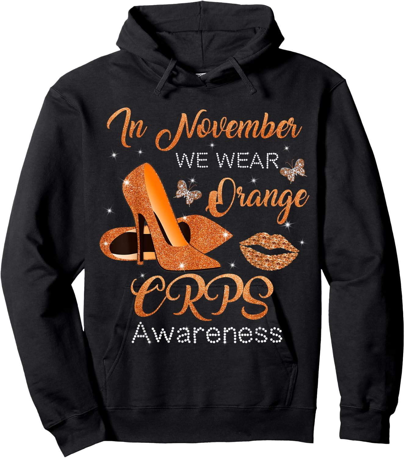 In November We Wear Orange High Heels Shoes CRPS Awareness Hoodie - Hoodie | Black