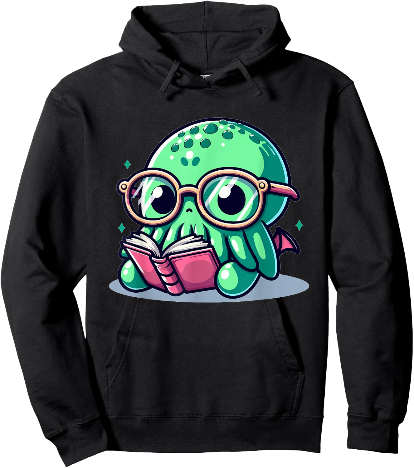 Adorable Book Lover Cthulhu With Reading Glasses Cute Hoodie - Hoodie | Black