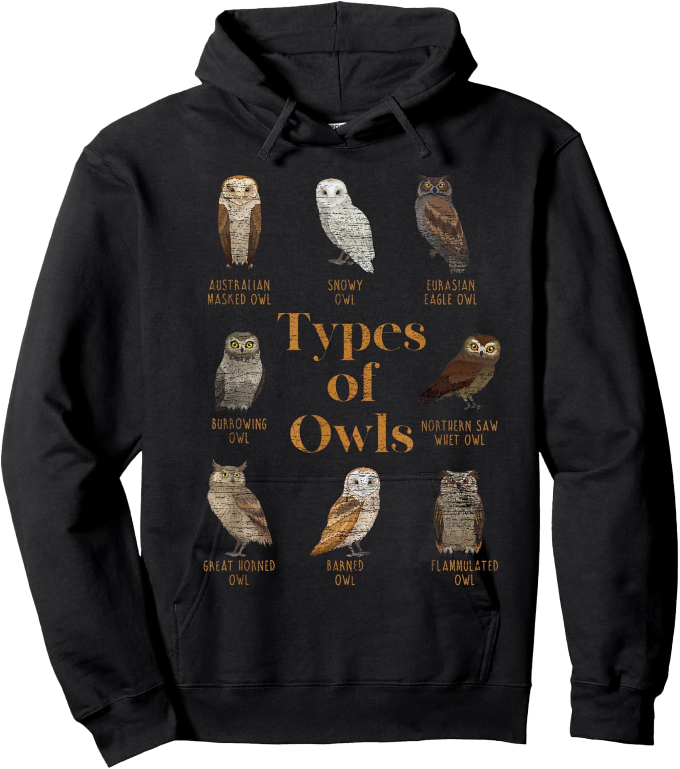 Types Of Owls Ornithologist Gift Animal Wise Bird Lover Owl Hoodie - Hoodie | Black