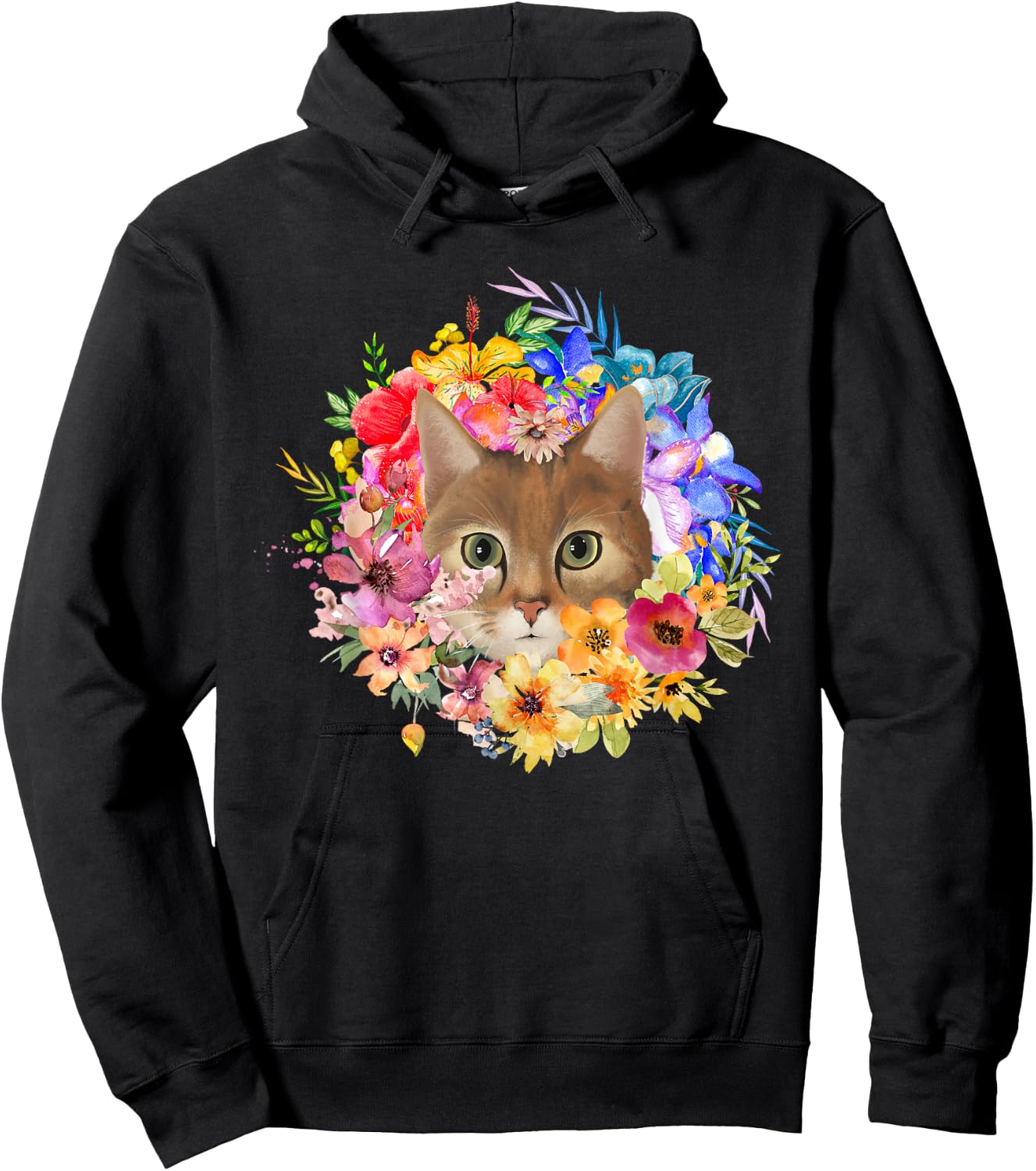 Floral Spring Cat and Spring Flowers Farm Pet Nature Design Hoodie - Hoodie | Black