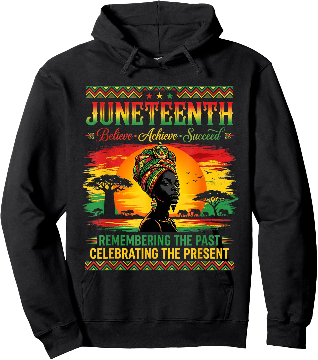 Retro Juneteenth Believe Achieve Succeed History Month Vibe Hoodie - Hoodie | Black