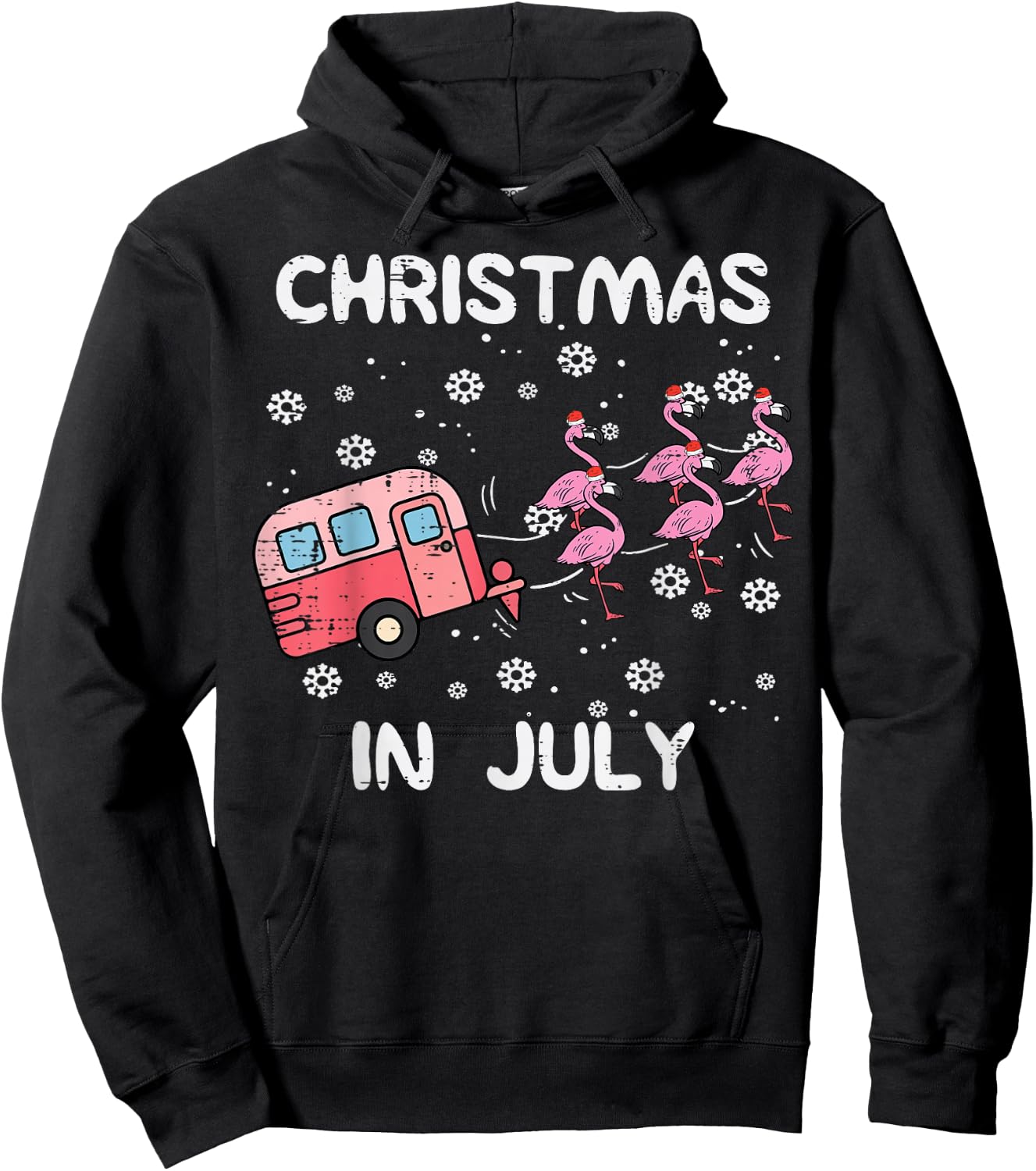 Christmas in July Flamingo Trailer Summer Xmas Camp Camper Hoodie - Hoodie | Black