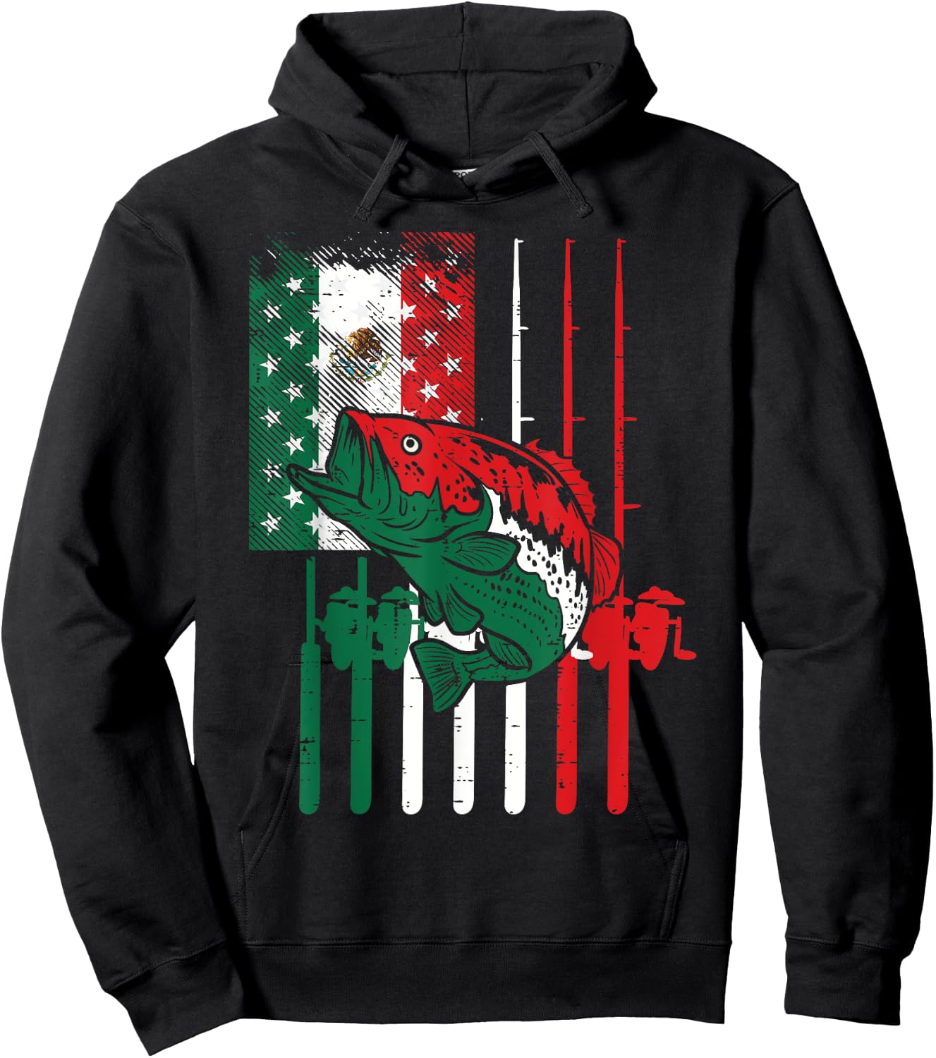 Mexican American Fishing Flag Fish Rod Cinco De Mayo Men Dad Hoodie - Hoodie | Black