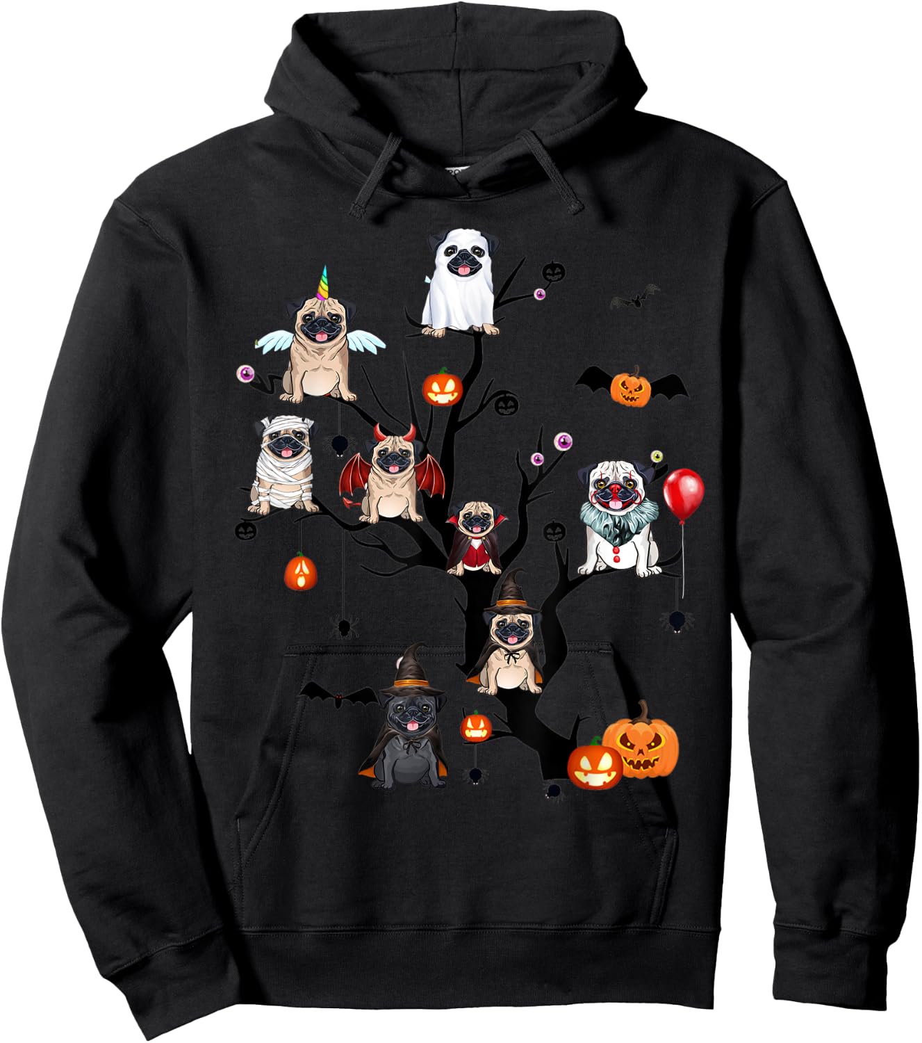 Funny Pug Dog Horror Movies Cute Halloween for Dog Lovers Men Women Hoodie - Hoodie | Black