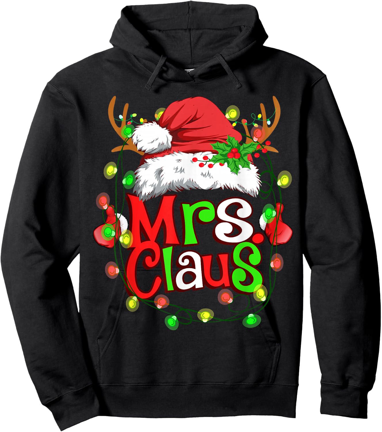 Mr and Mrs Claus Santa Reindeer Couples Christmas Lights Hoodie - Hoodie | Black
