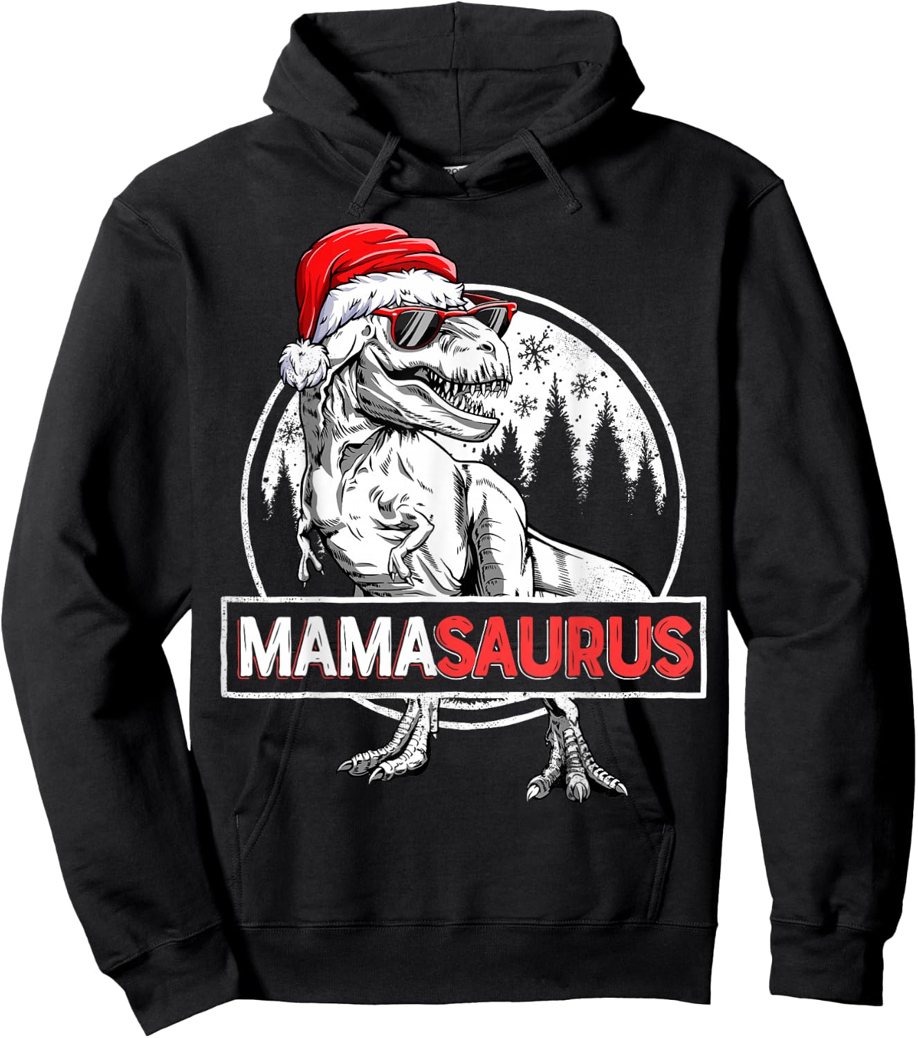 Mamasaurus T shirt Dinosaur Christmas Pajamas T rex Family Hoodie - Hoodie | Black