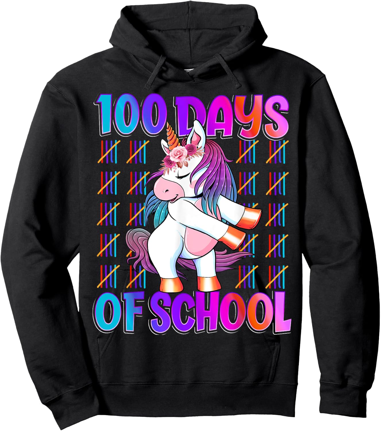 100 Magical Day of School And Still Awesome 100 Days Smarter Unicorn Kids School Shirt Black Kids Small Hoodie - Hoodie | Black