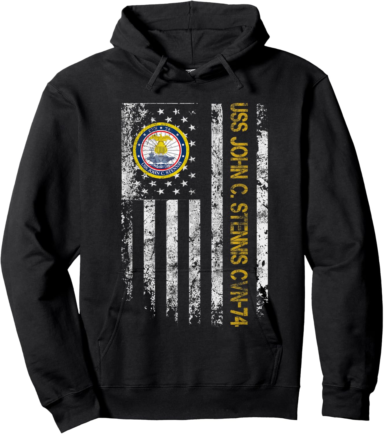 USS John C. Stennis CVN-74 Aircraft Carrier Veteran Flag Hoodie - Hoodie | Black