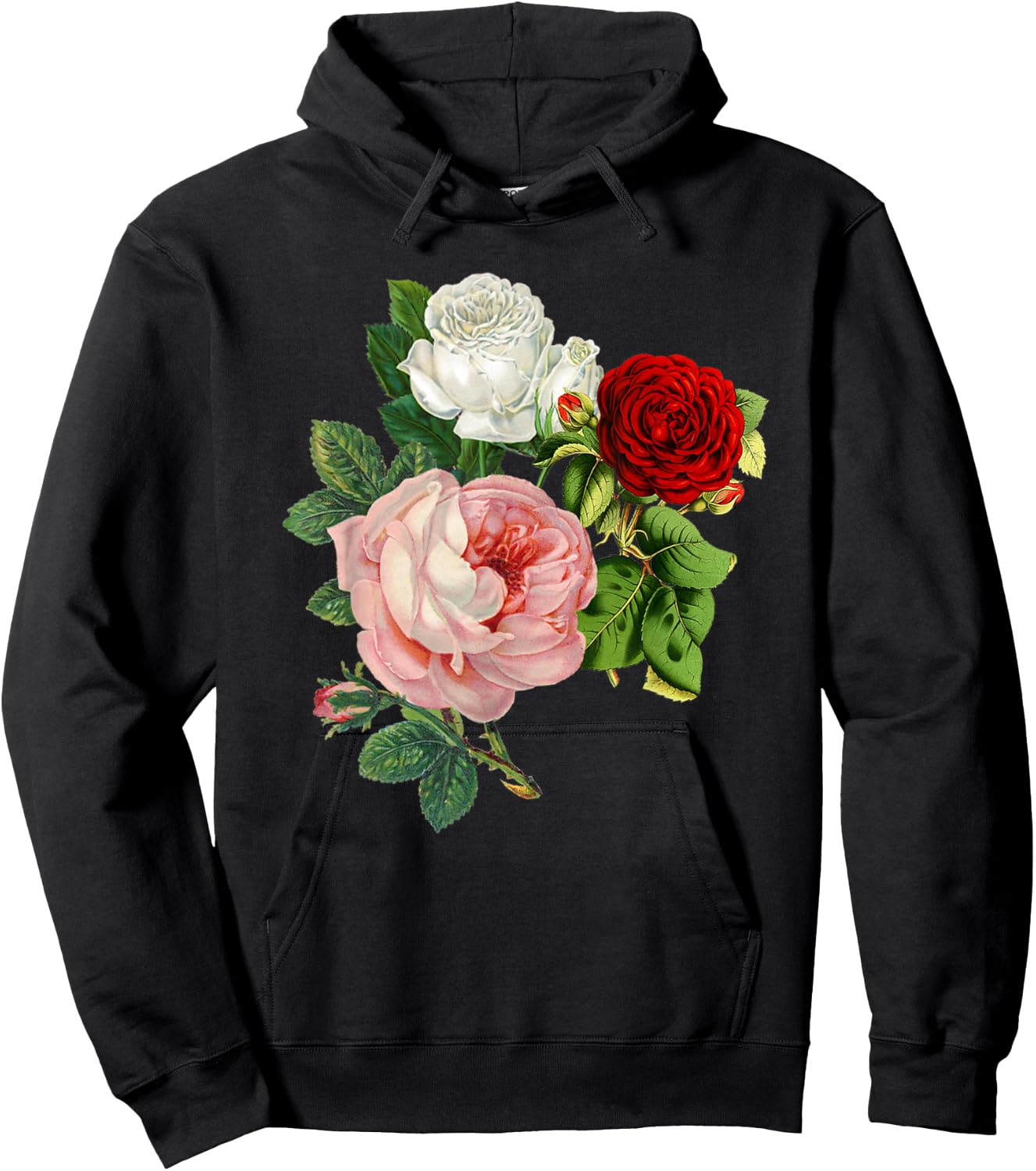 Vintage Roses Flower Floral Illustration Blossom Lovers Hoodie - Hoodie | Black