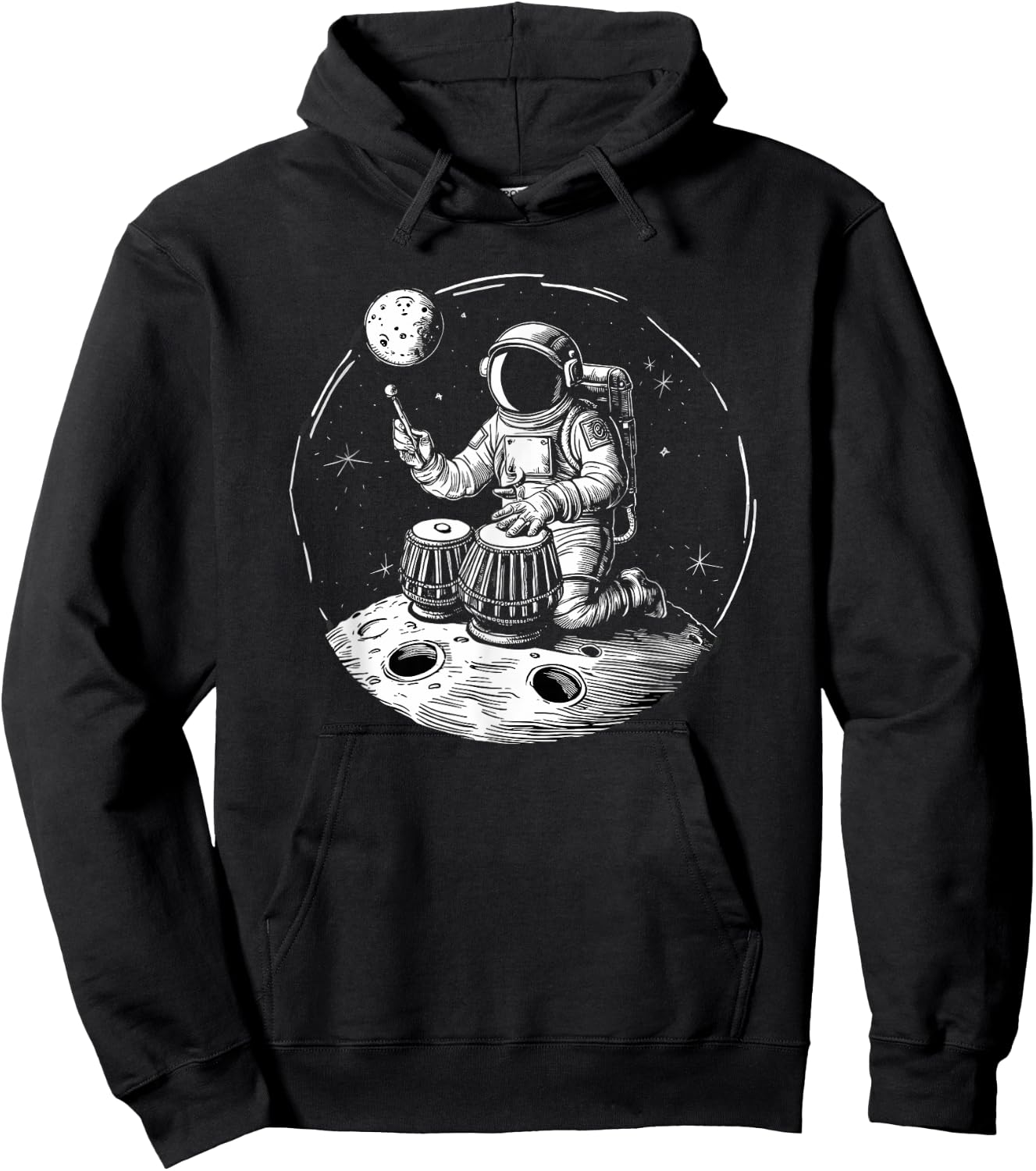 Funny Astronaut Playing Tabla Drummer On The Moon Hoodie - Hoodie | Black