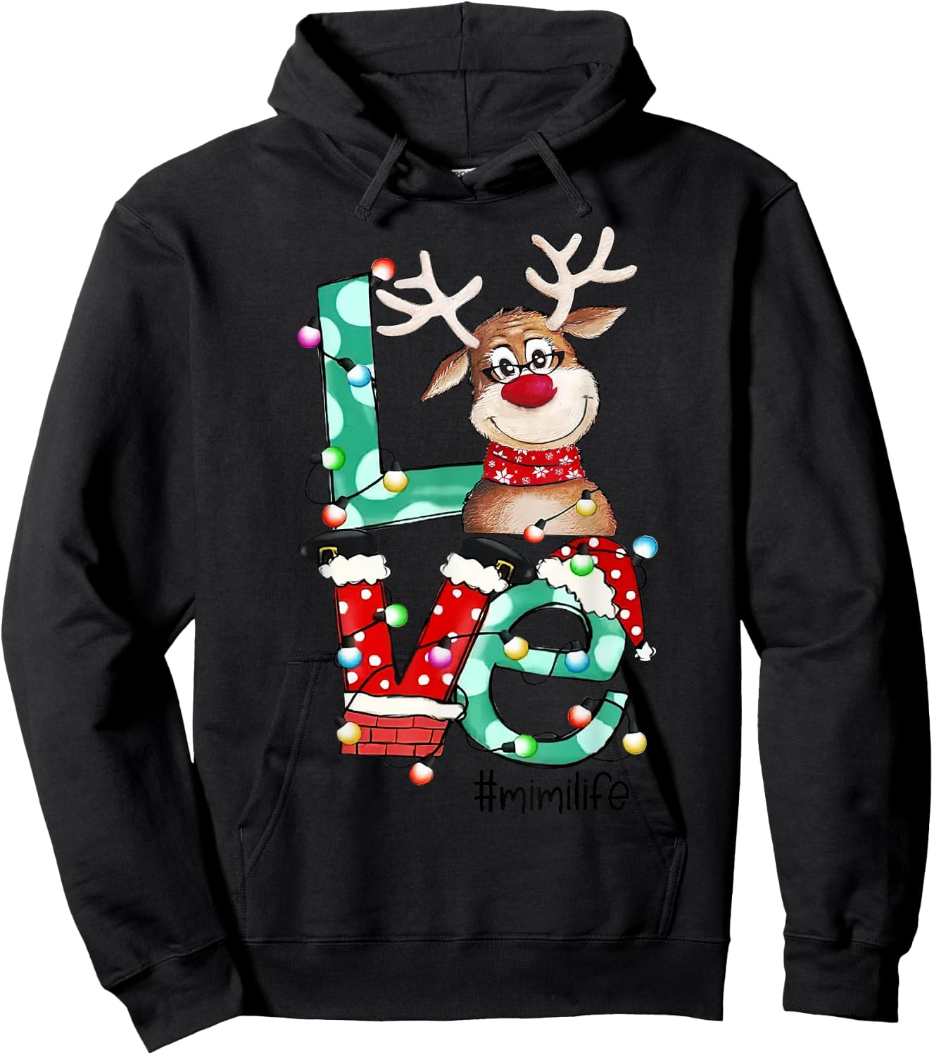 Mimi Life Reindeer Grandma Christmas Xmas Holiday Women Hoodie - Hoodie | Black