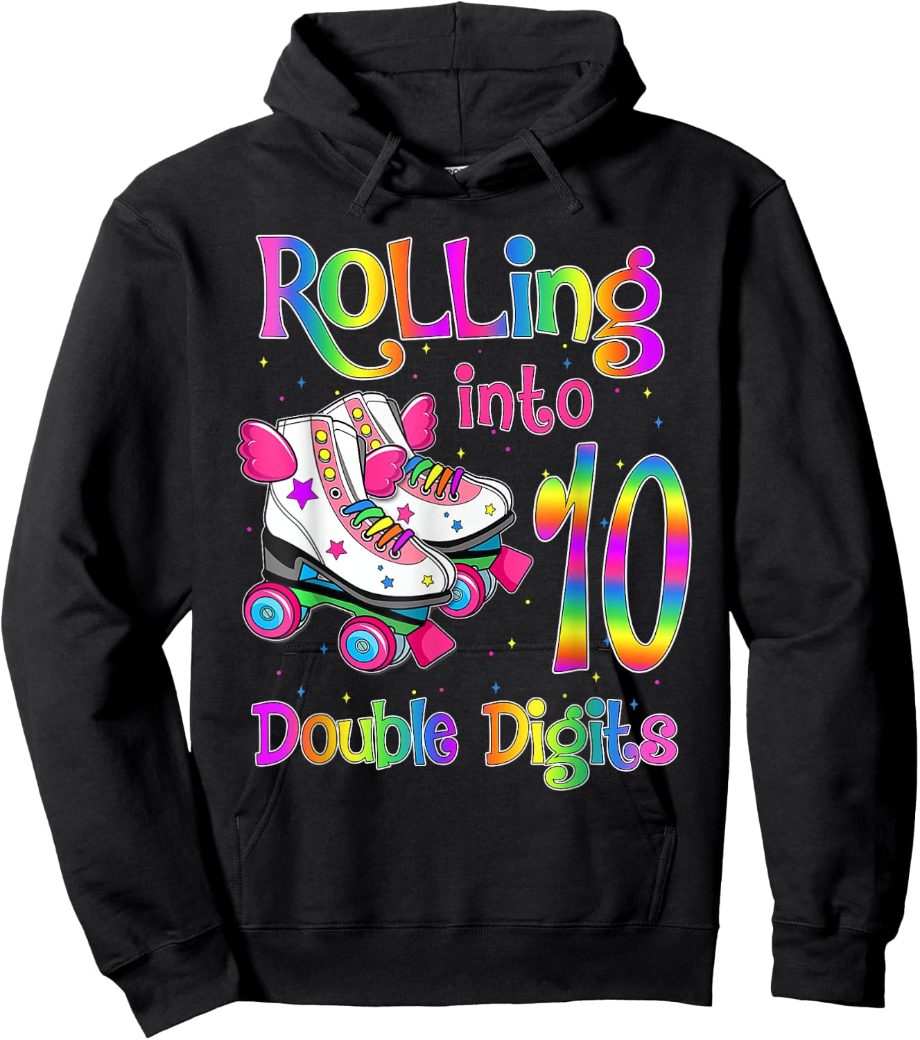 10 Years Old Birthday Girl Rolling Into 10th Double Digits Hoodie - Hoodie | Black