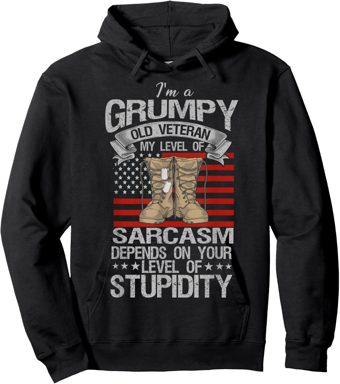 I'm A Grumpy Old Veteran Funny Army US Flag Grandpa Hoodie - Hoodie | Black