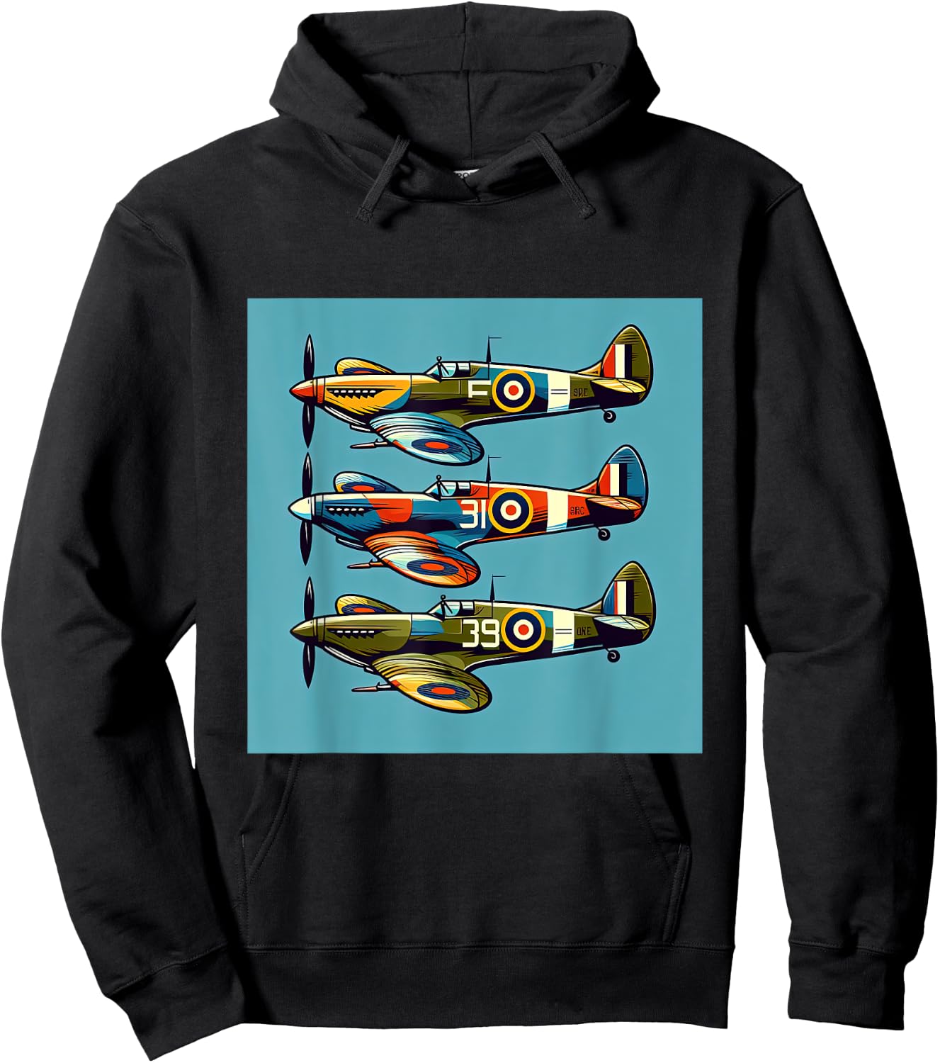 Kids WW2 Airplanes Colorful Retro Style WWII Warplanes Hoodie - Hoodie | Black