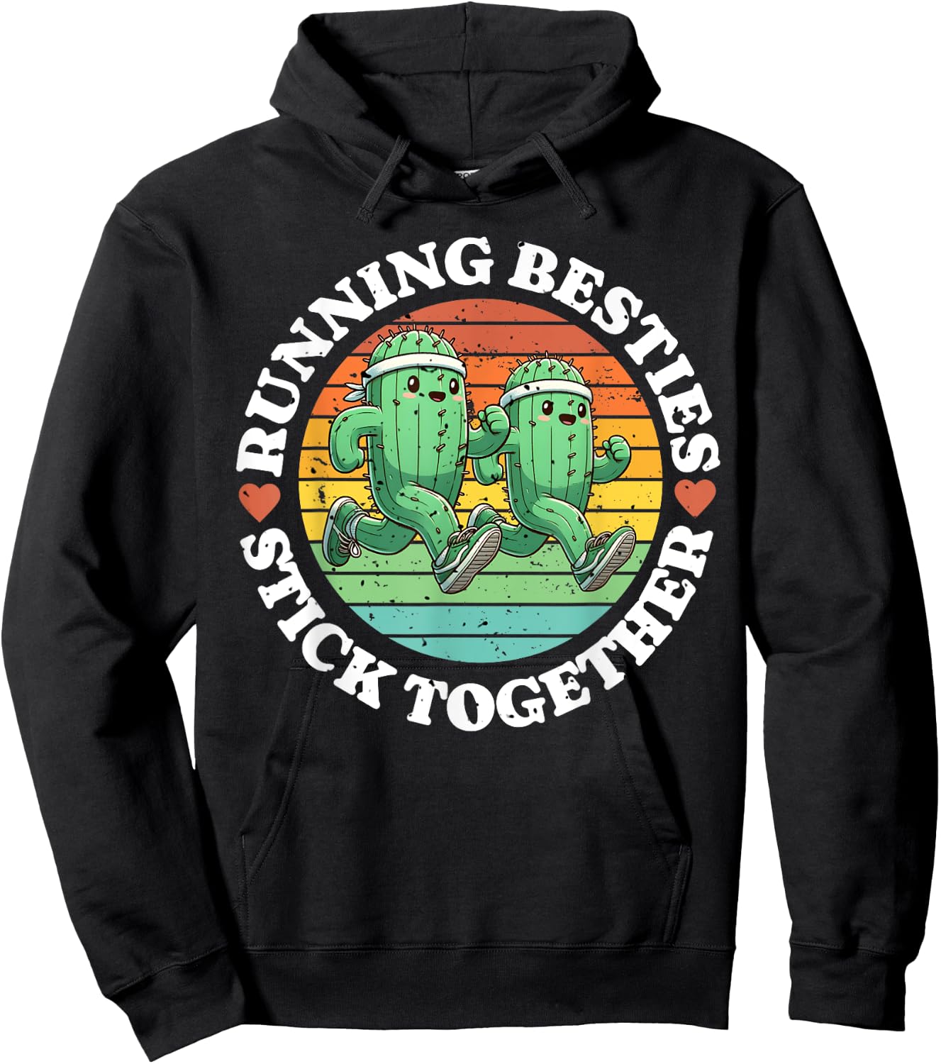 Running Besties Stick Together Cactus Matching Running Buddy Hoodie - Hoodie | Black