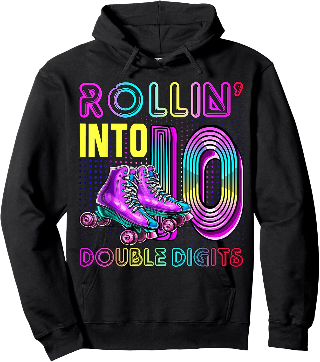 10 Years Old Birthday Girl Rolling Into 10th Double Digits Hoodie - Hoodie | Black