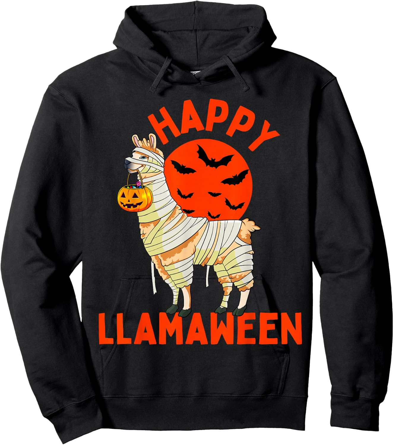 Happy Llamaween Funny Llama Halloween Women Kids Girls Boys Hoodie - Hoodie | Black