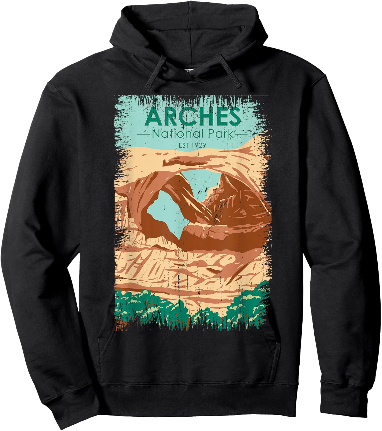 Arches National Park Double Arch Vintage Distressed Hoodie - Hoodie | Black