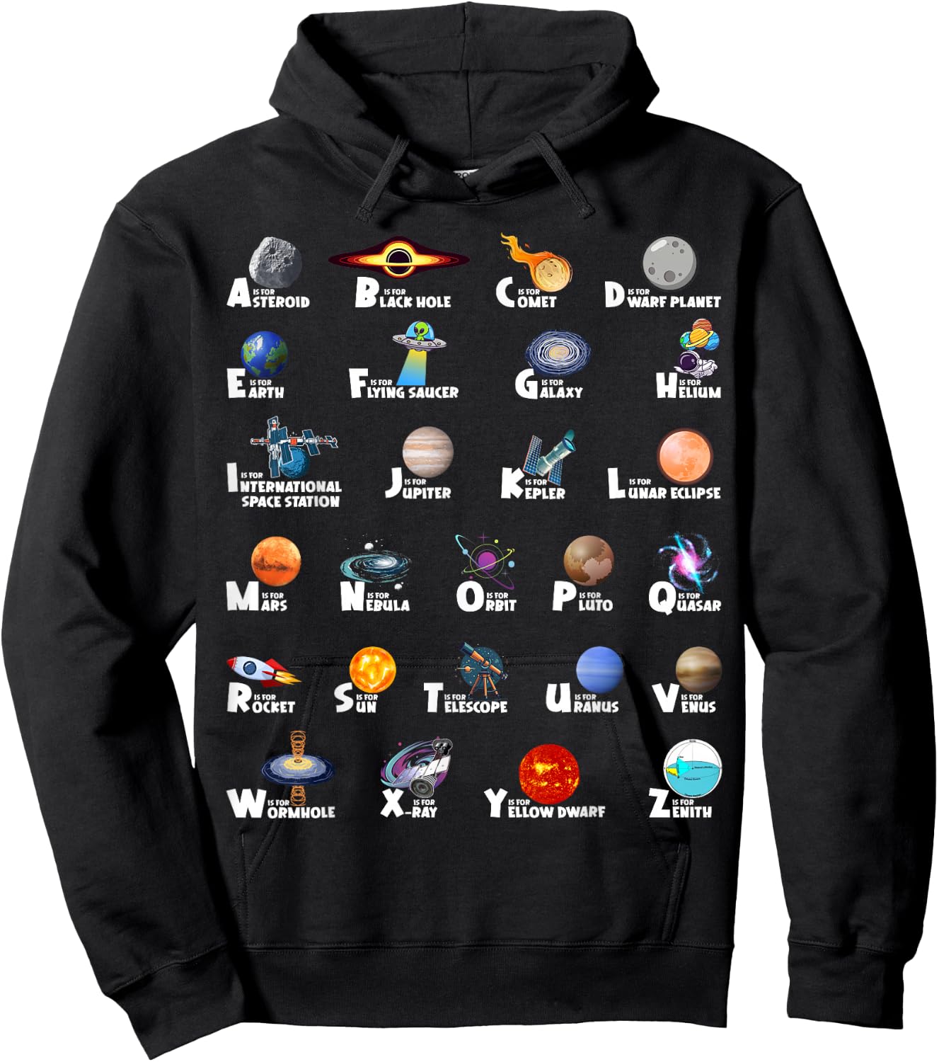 Outer Space Kids ABC Types Of Planet Identification Alphabet Hoodie - Hoodie | Black